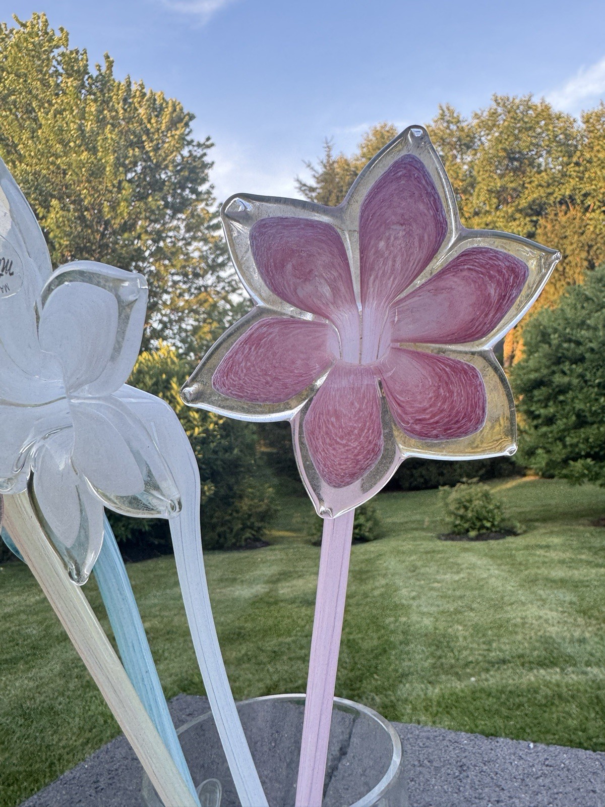 Arte Murano Italy Art Glass Flower Stems Hand Blown White Pink Blue 17.5″~4 Pc