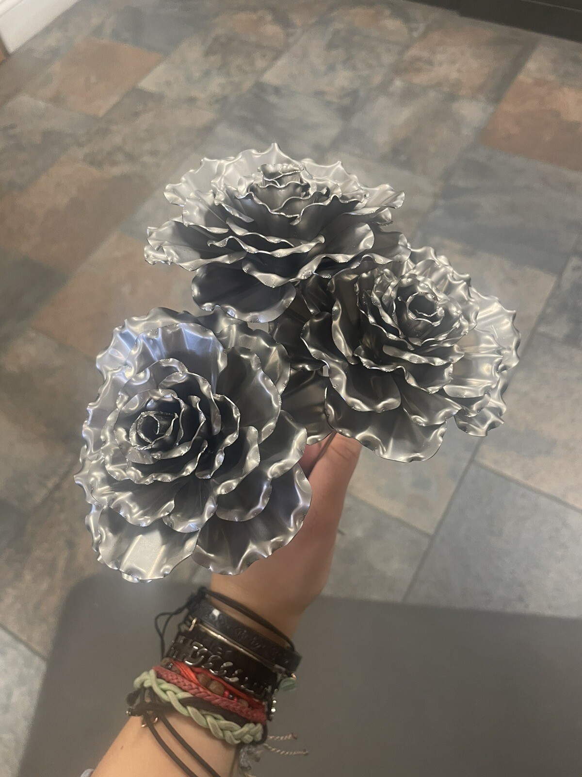 Metal Rose Bouquet, handcrafted, bent, and welded with Stems $100/6 Roses.