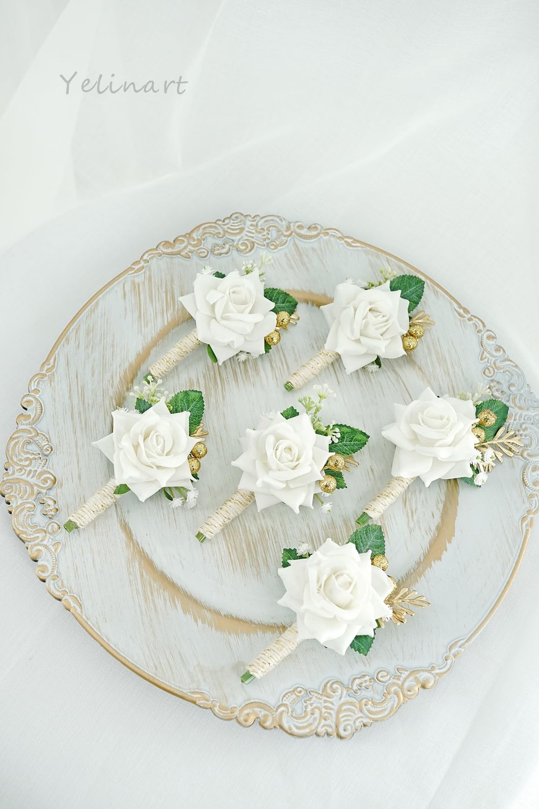 Ivory Rose Men Boutonniere For Wedding Groom Groomsmen Artificial 1 PCS