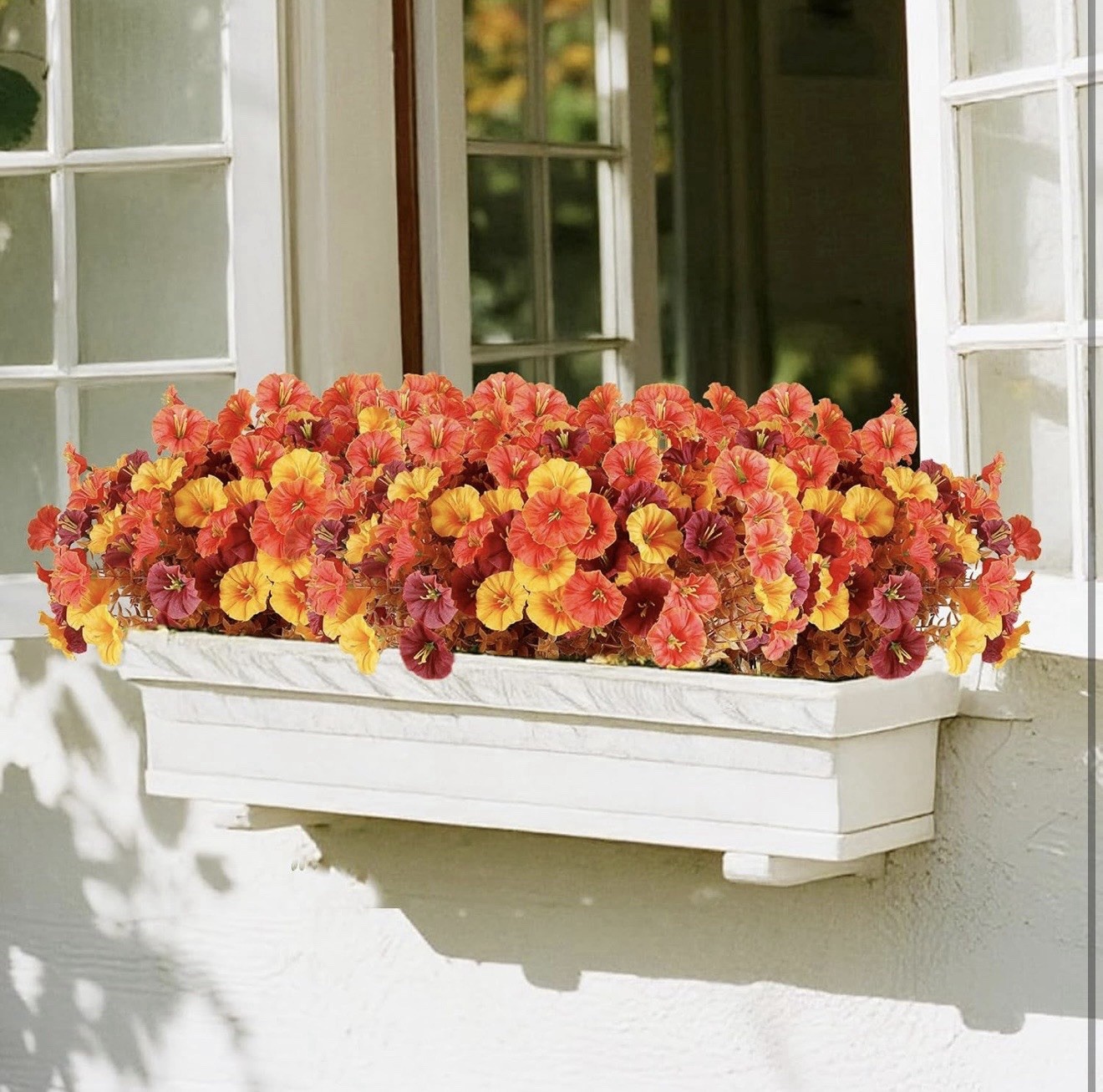 Artificial Petunia Flower Bouquet Red Yellow Orange 14.2in Fall Autumn Decor