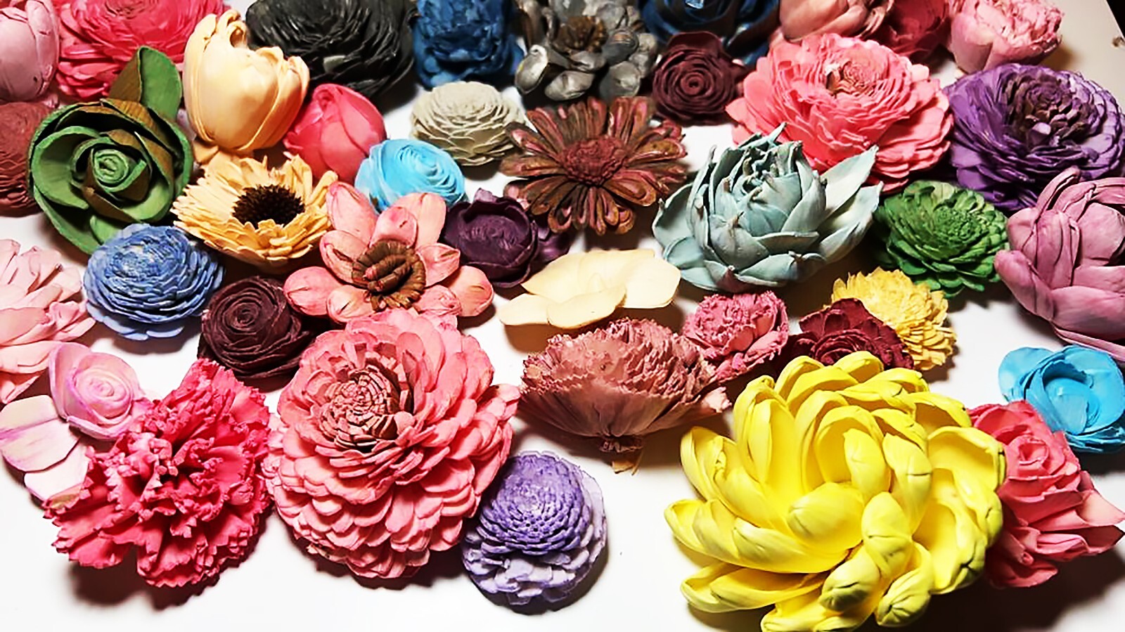 Wood Flowers Bouquet Multi Color Types Handmade with Stems DIY Easy Assemble(20)