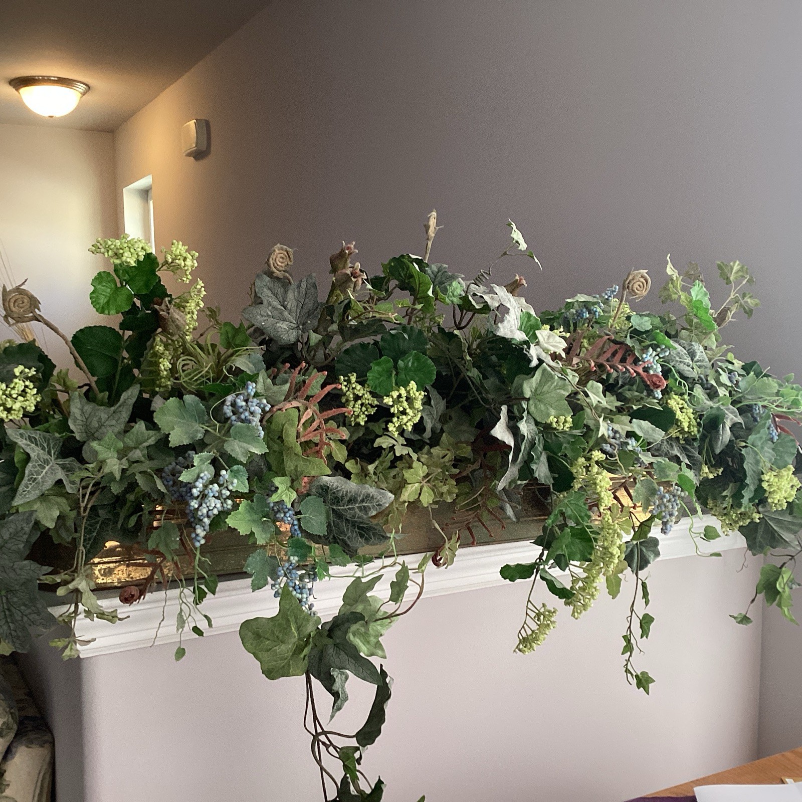 Brass 3 Foot Long Vintage Flower Pot With Dried Flower Arrangement