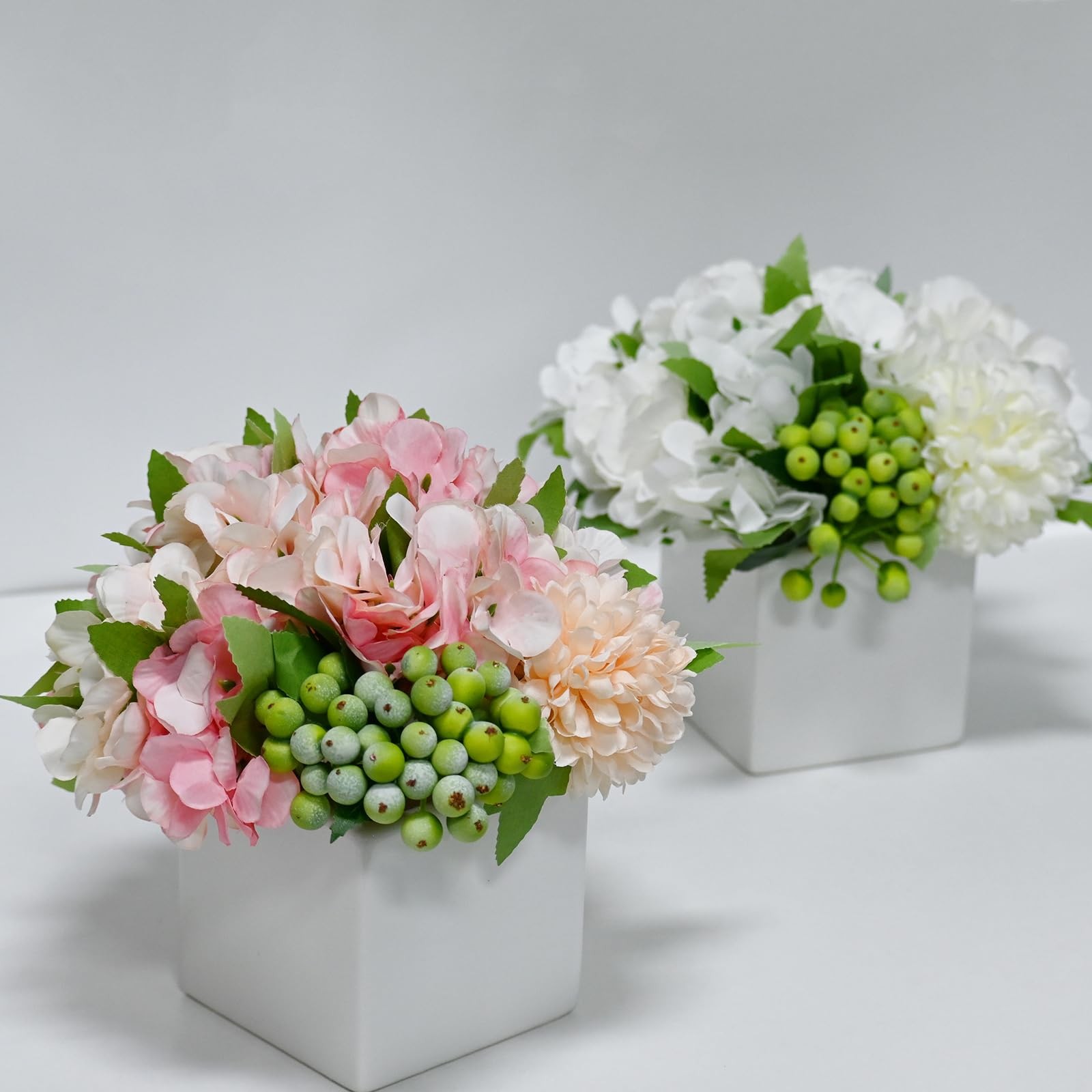Artificial Flower Arrangement in Ceramic Vase Pink Hydrangea Home Decor