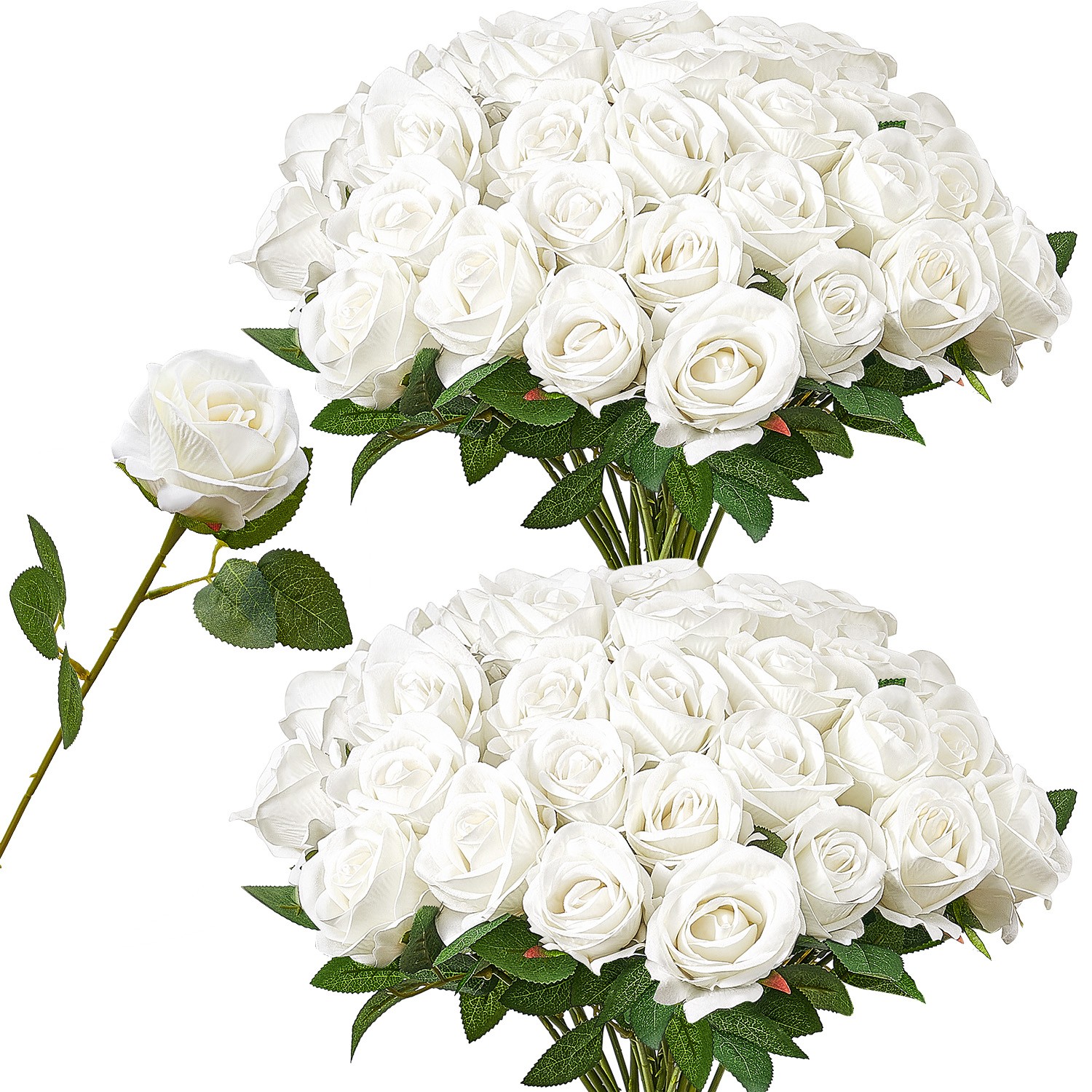 Uimoso 60 Pcs White Roses Artificial Flowers Realistic Bouquet Xmas Home Decor