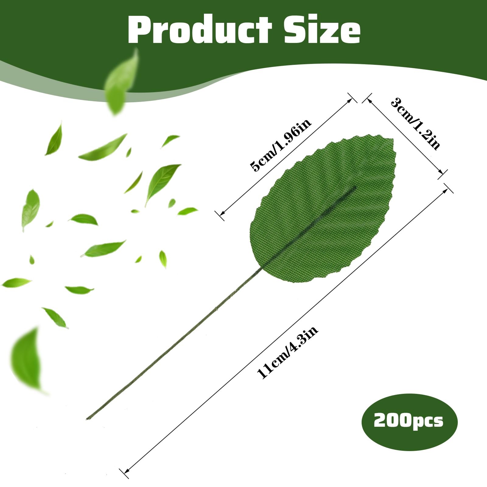 200 PCS Artificial Leaves Single Dark Green Leaf Decor Bouquets Wreath Vines