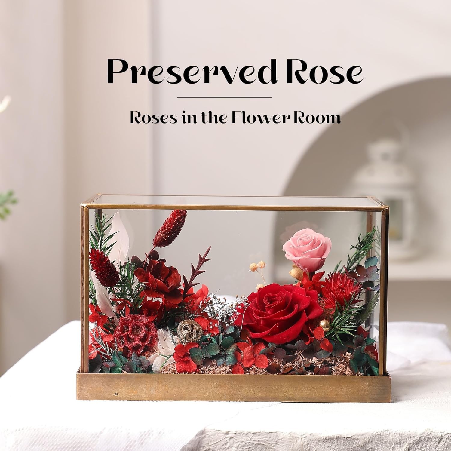 Forever Real Roses Bush in Glass Dome , Handcrafted Preserved F…