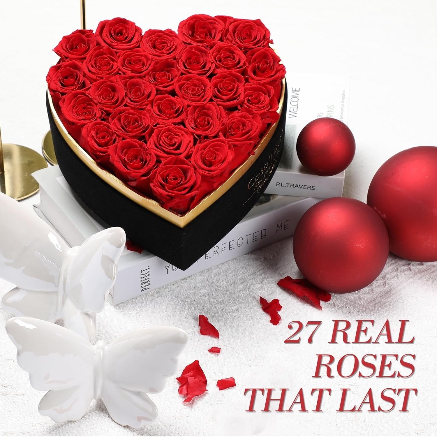 Preserved Roses Flowers for Delivery 27 Pcs,Forever Flores in Heart Box..