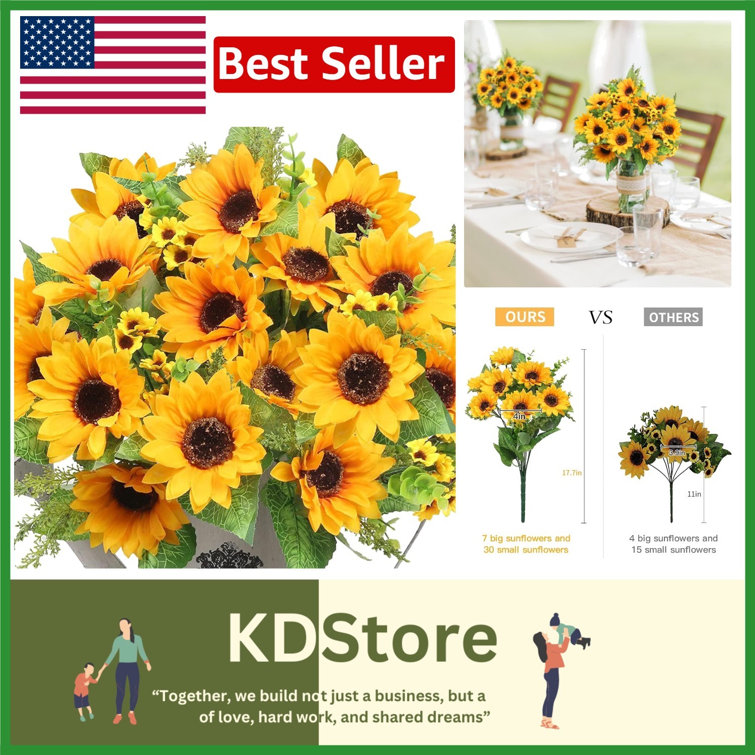 Beautiful 2 Bunches of Artificial Sunflower Flowers for -Round Decoration