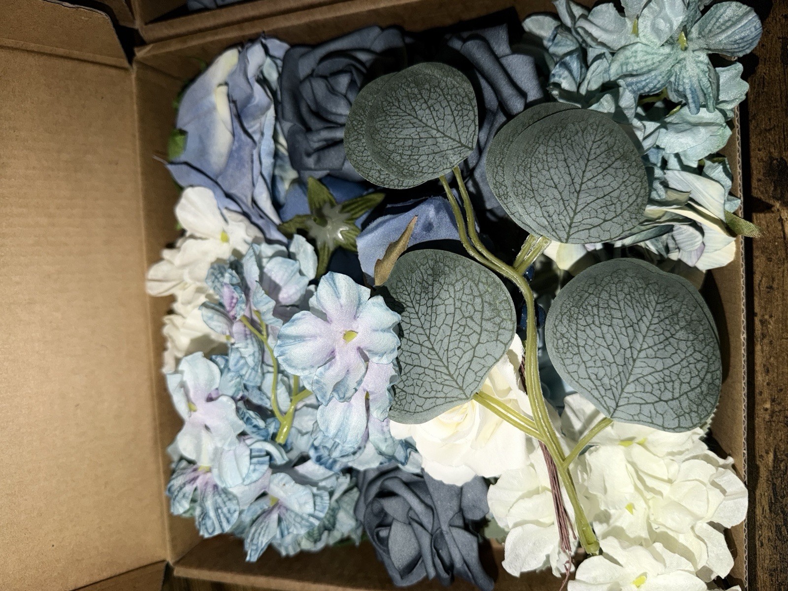 2 Boxes of Artificial Flowers Combo Box Set Dusty Blue Flowers for DIY Wedding