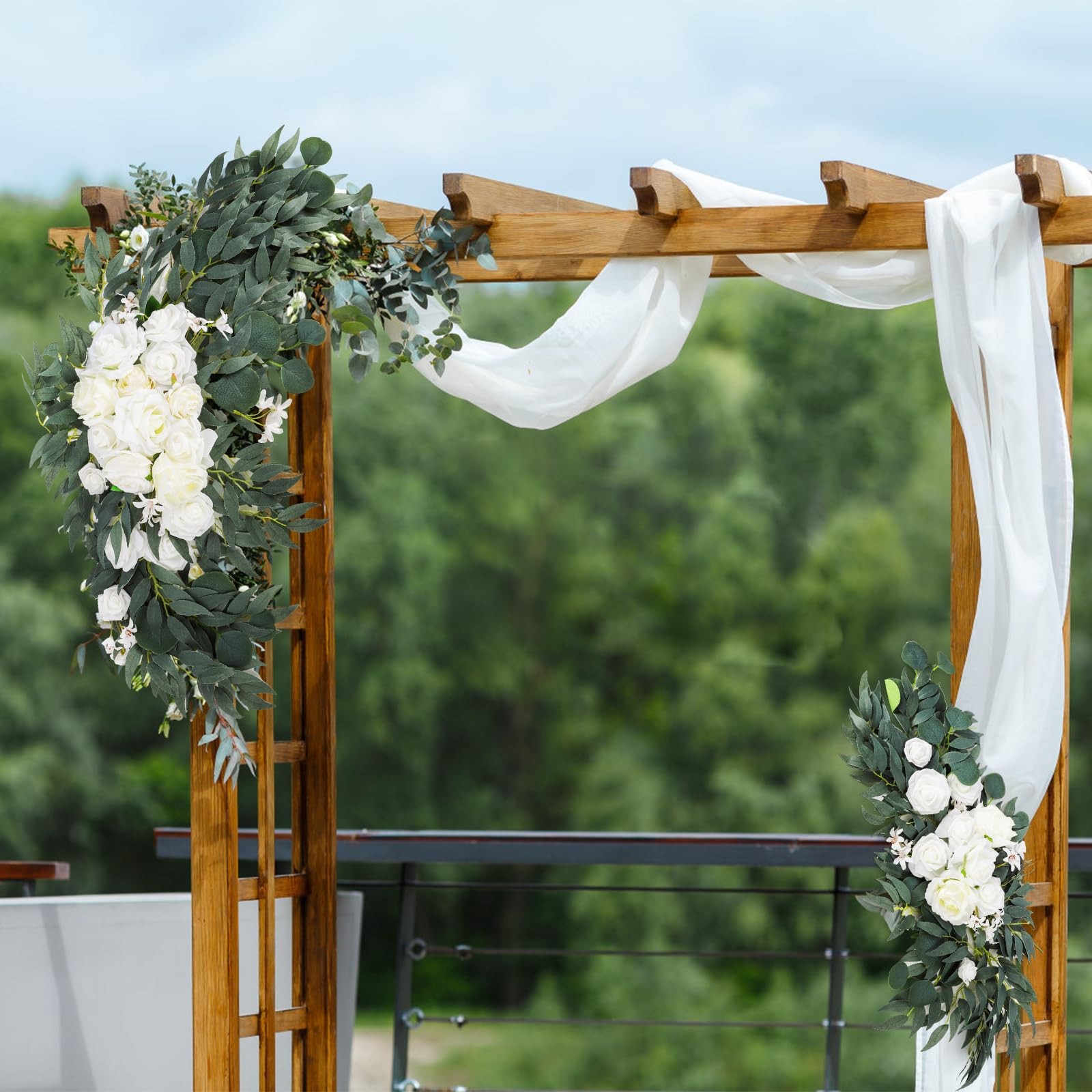 2 Pack Artificial Wedding Arch Flowers, 28”/20” Floral Swag Arrangement Set, …