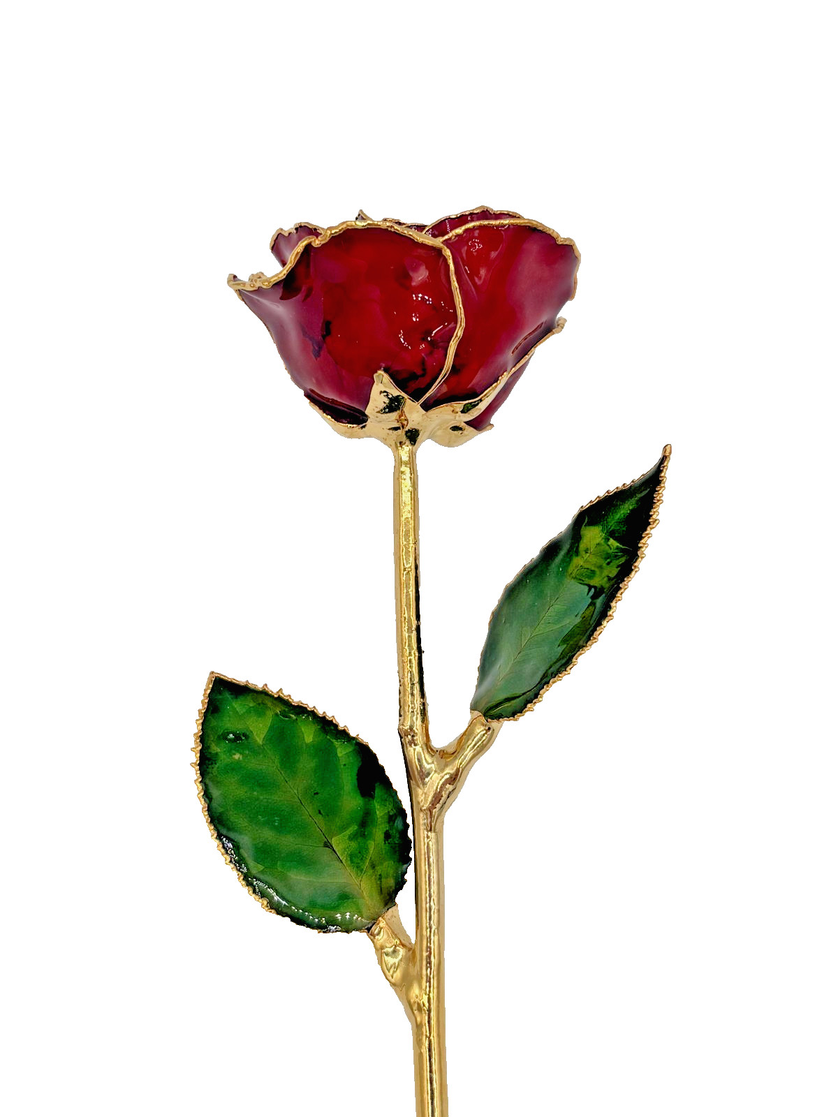 24k Gold Dipped Burgundy Rose Forever Flower Long Stem 10.5″