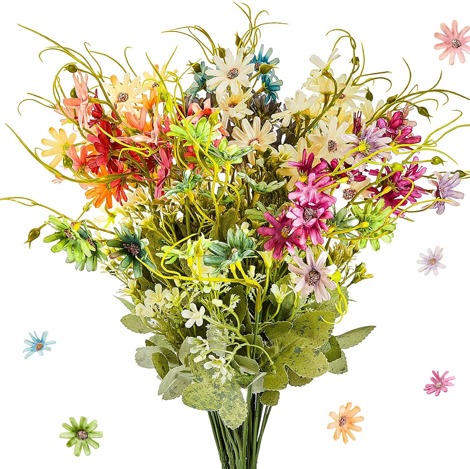 6-Bundles Faux Daisy Plant, Artificial Silk Flower Multicolor Bouquet for Indoor