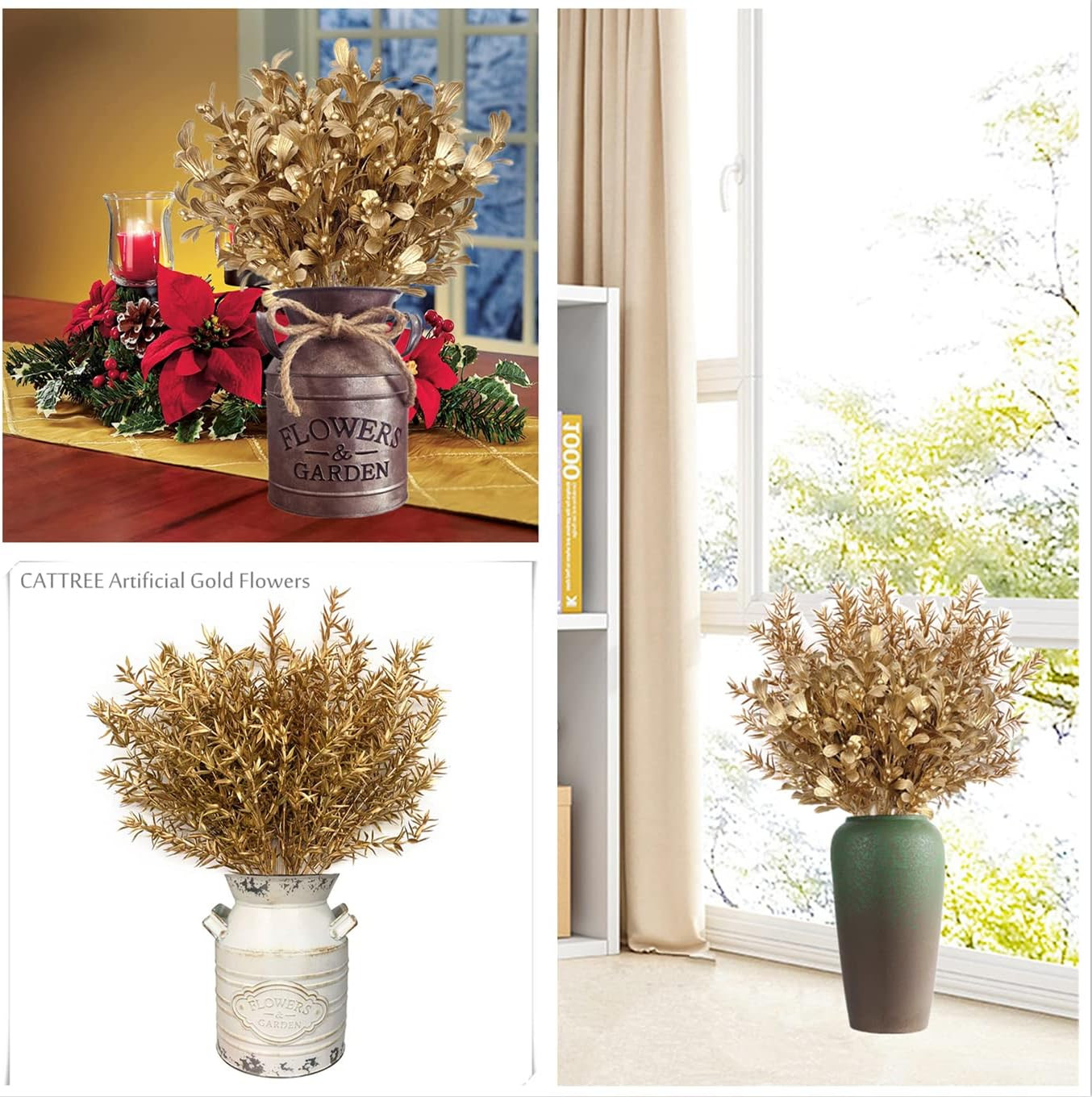 Gold Decorations Artificial Plants, Golden Berry Leaves Fake Simulation Spiky L