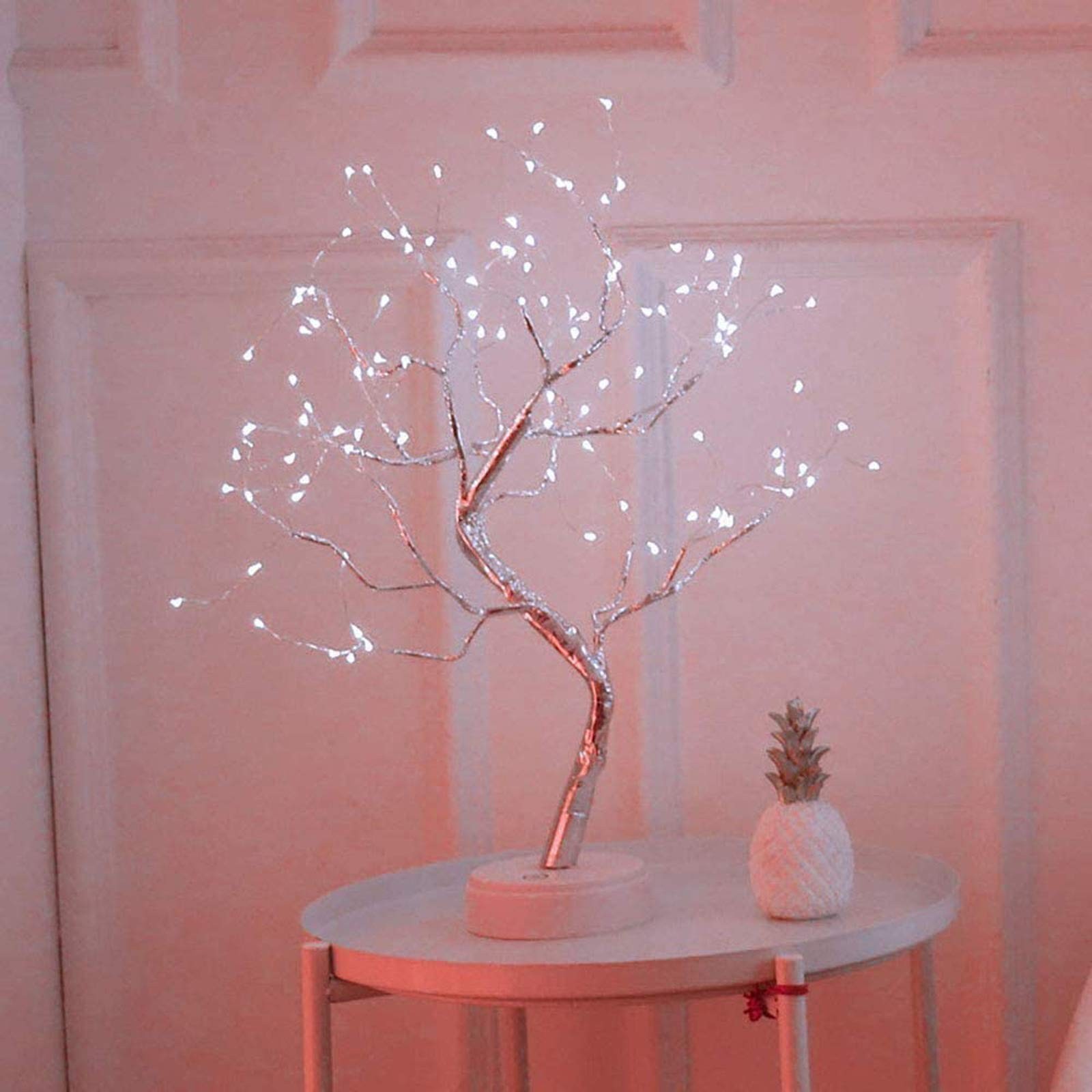 108 LED Silver Copper Wire Branch Lights, Bonsai Table Tree, USB, Battery