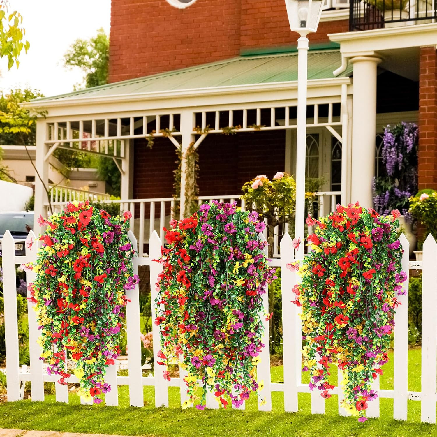 12 Pcs UV Resistant Artificial Hanging Flowers for Outdoor Spring Decor