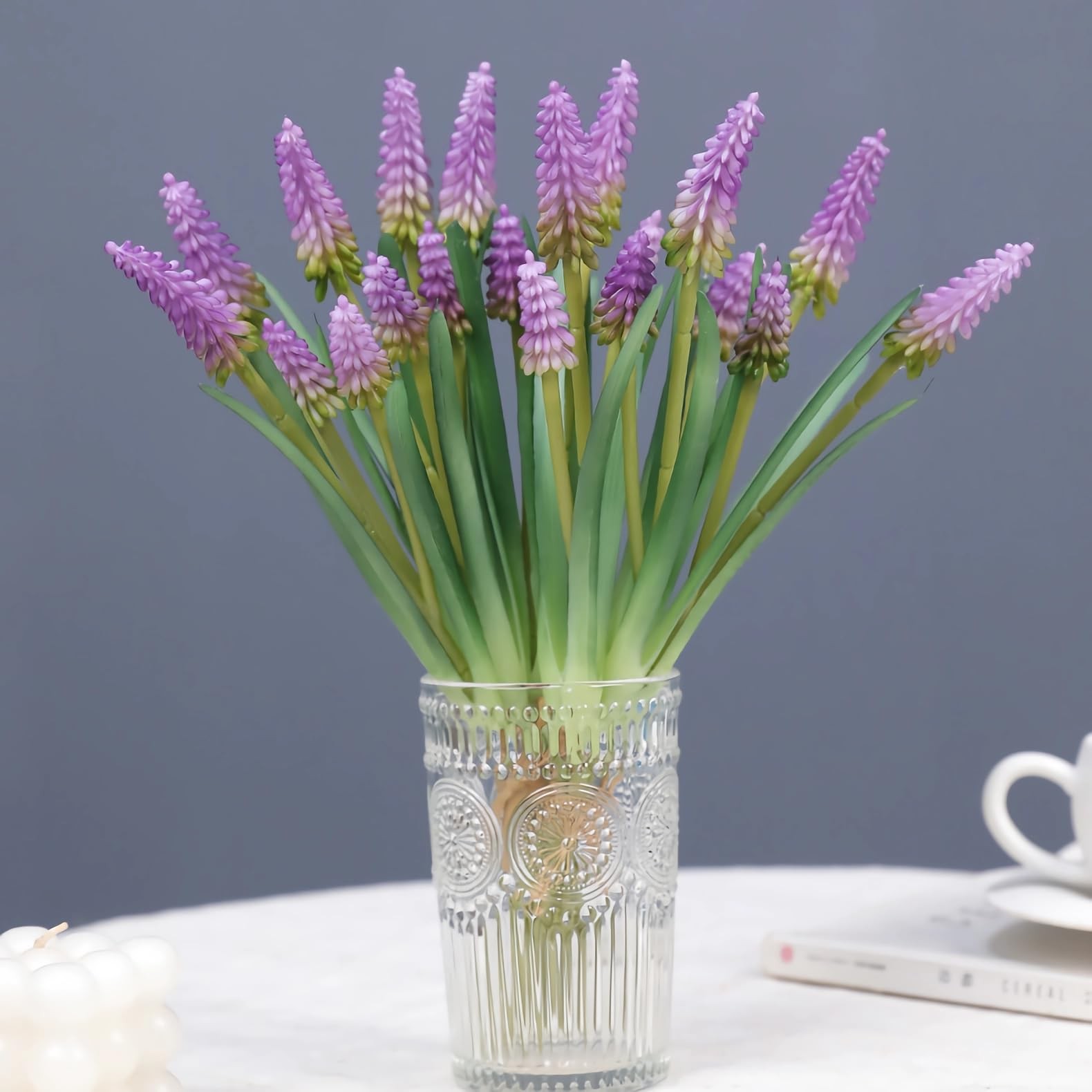 10pcs Artificial Grape Hyacinth 12″ Latex Fake Muscari Faux Hyacinth for Vase…