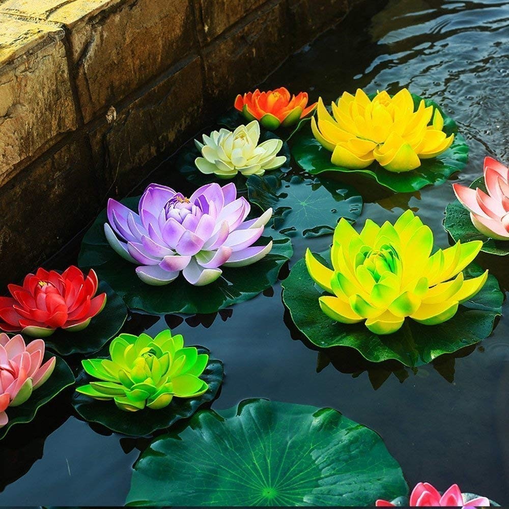 Large Floating Foam Lotus Flowers for Pond Decor – Set of 6, Water Garden Orname