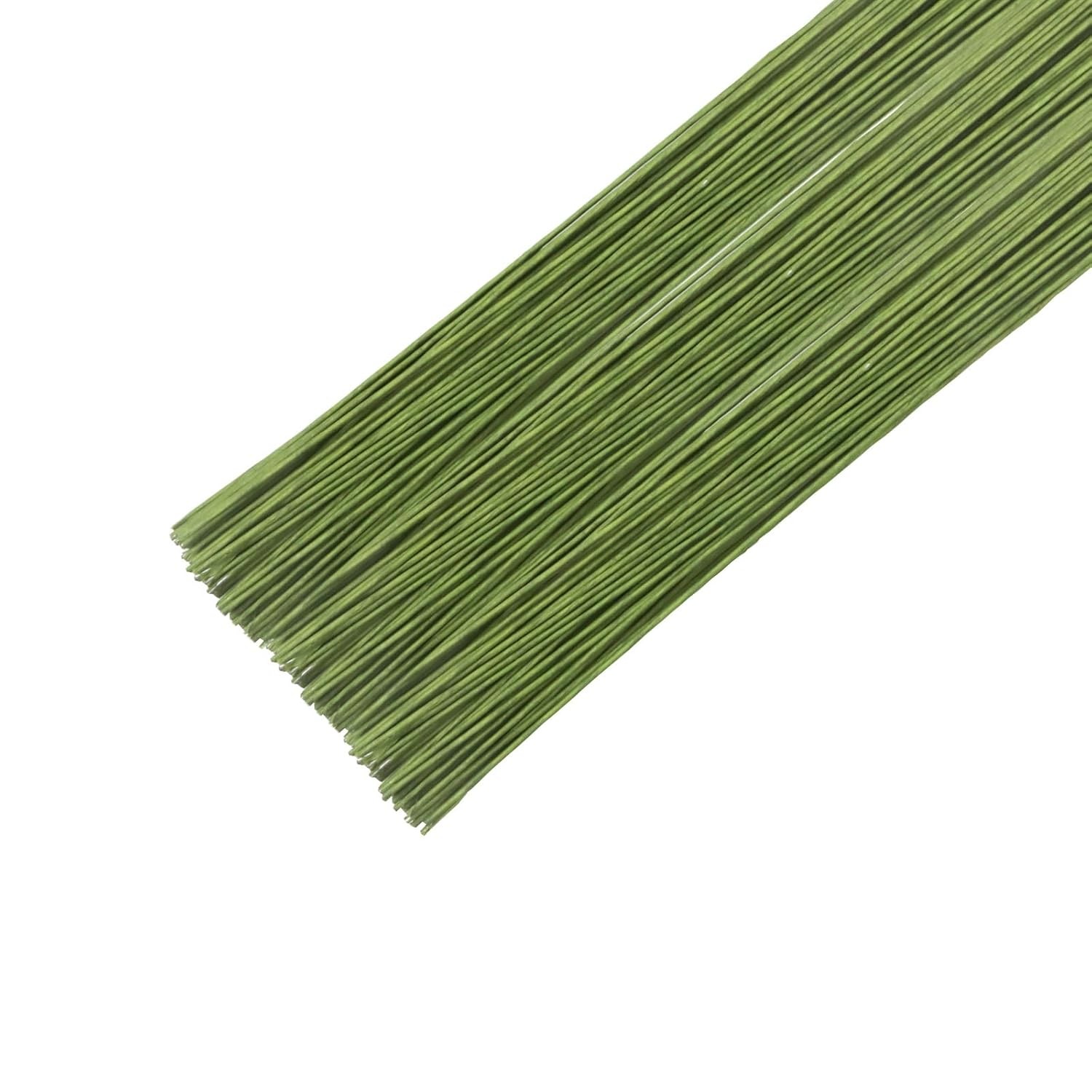 16-inch 18 Gauge Green Paper Covered Floral Wire Stems for DIY Crafts