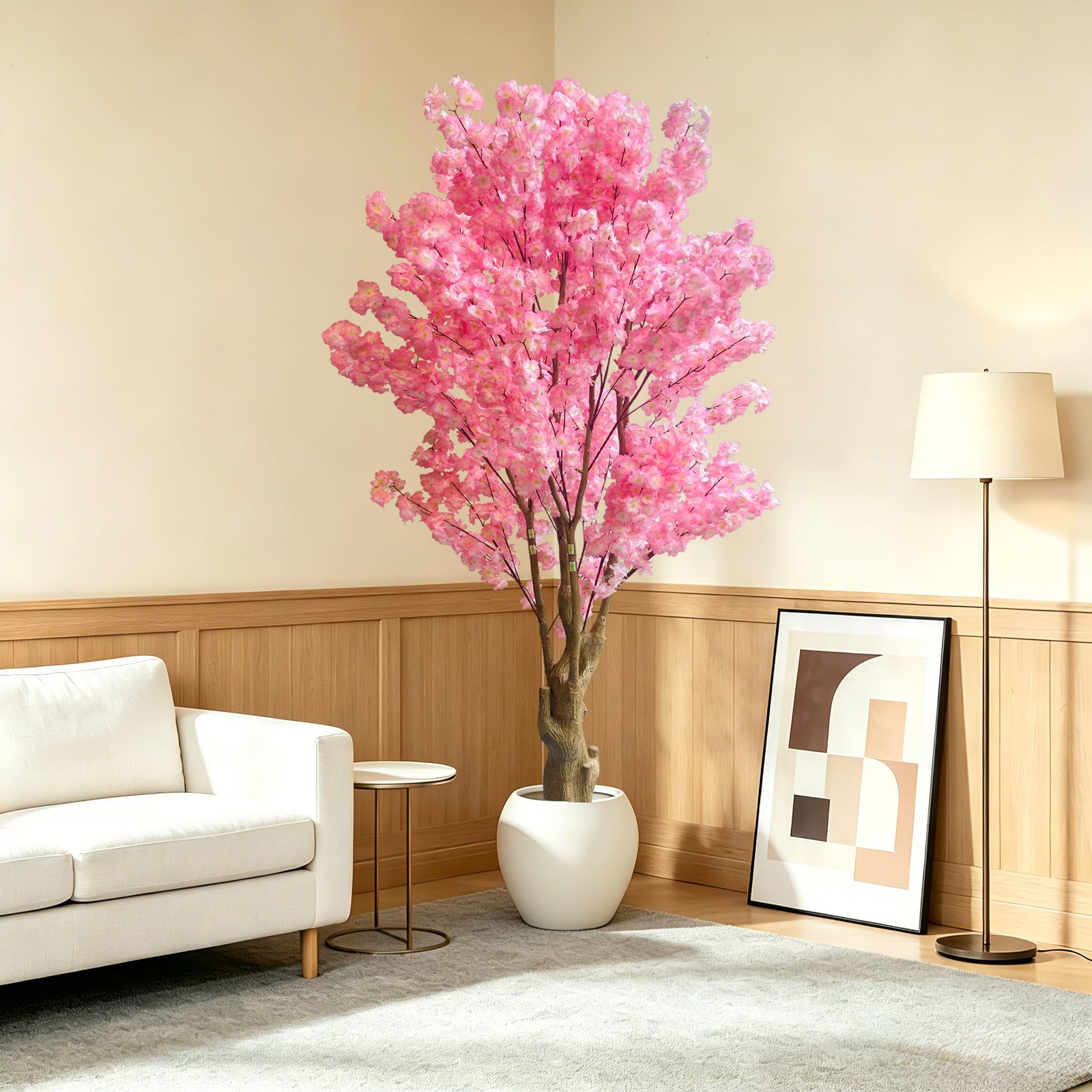 Realistic 7FT Cherry Blossom Tree with Stump – Luxurious Indoor Floral Elegance