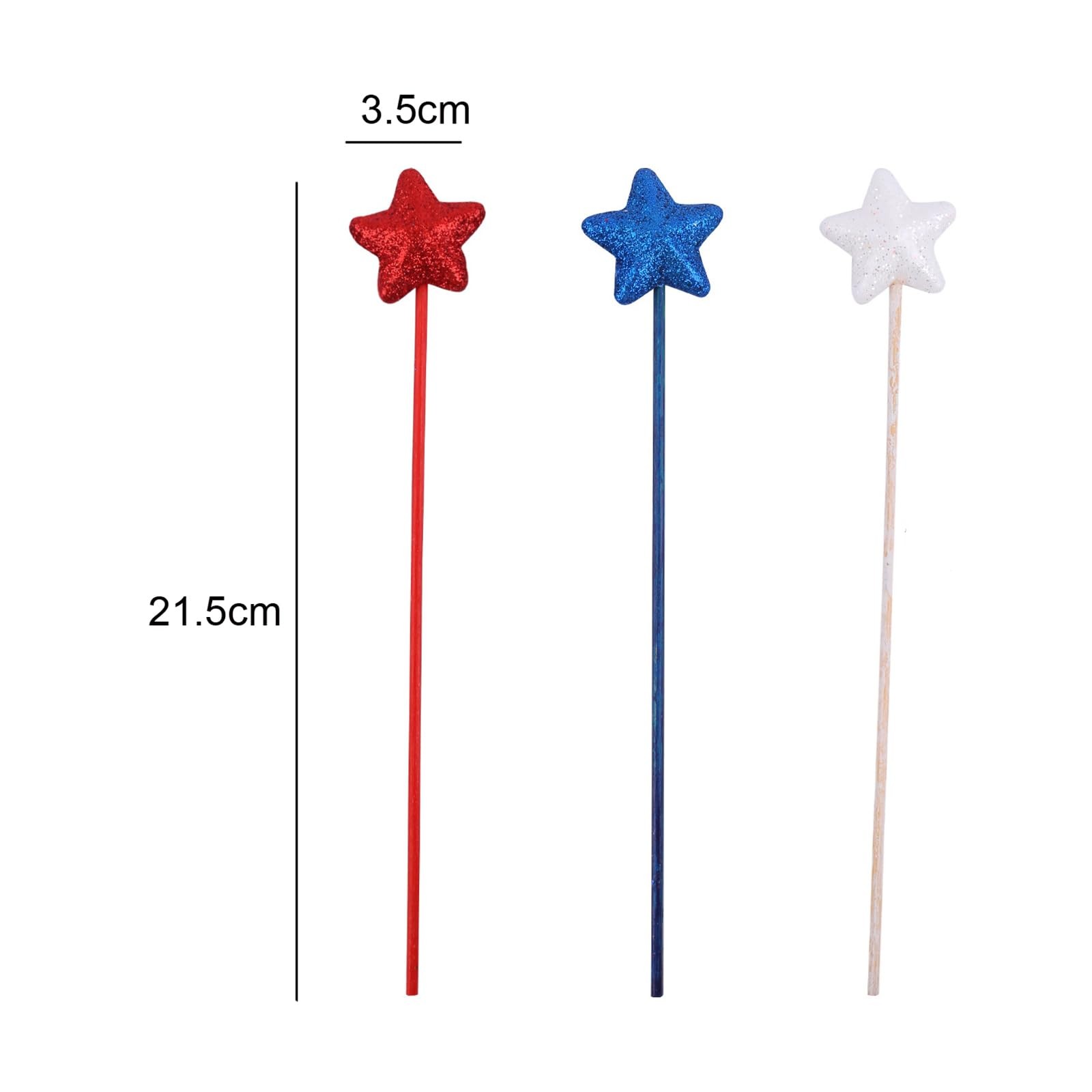 18 Pieces Glitter Star Foam Stem Sticks Red White and Blue Artificial Stems F…