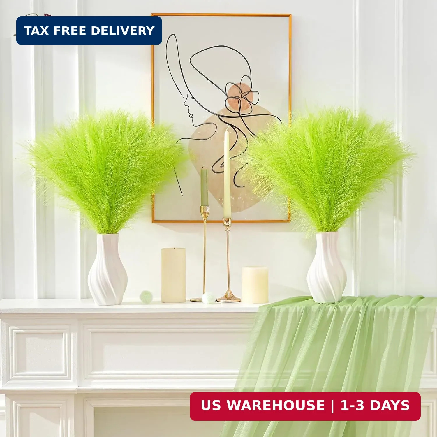 Serwalin 60PCS Pampas Grass Home Decor, 17.7Inch Light Green Faux Pampas Grass B