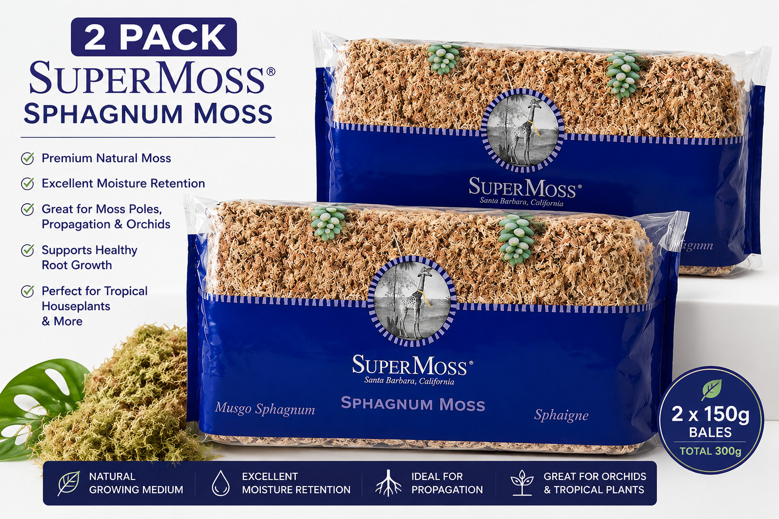 2 Pack SuperMoss Sphagnum Moss 150g Bale Orchid Moss Plant Propagation