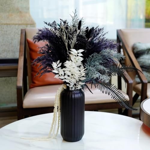 Natural Dried Pampas Grass Bouquet with Black Ceramic Vase, 17″ Color Scheme 1