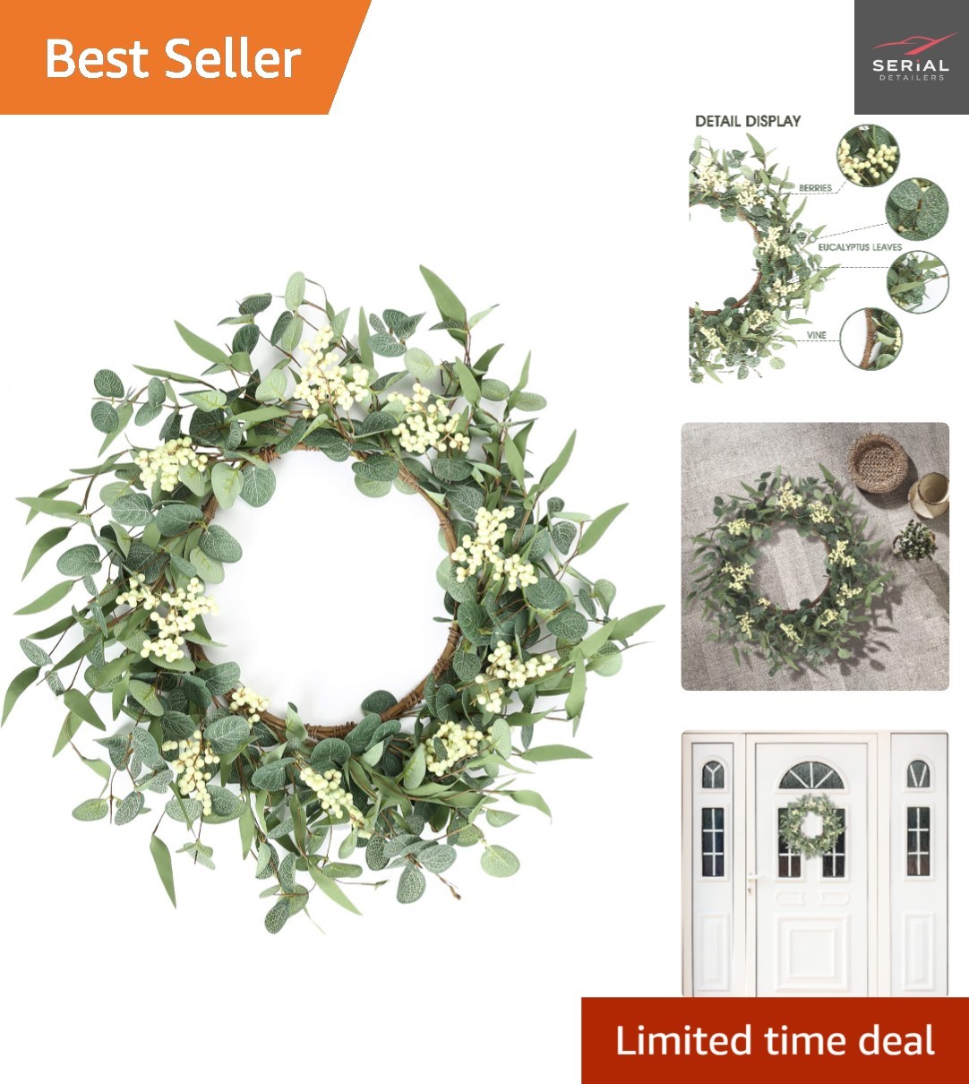 Decorative 20” Eucalyptus Wreath – Ideal for Seasonal Celebrations & Weddings