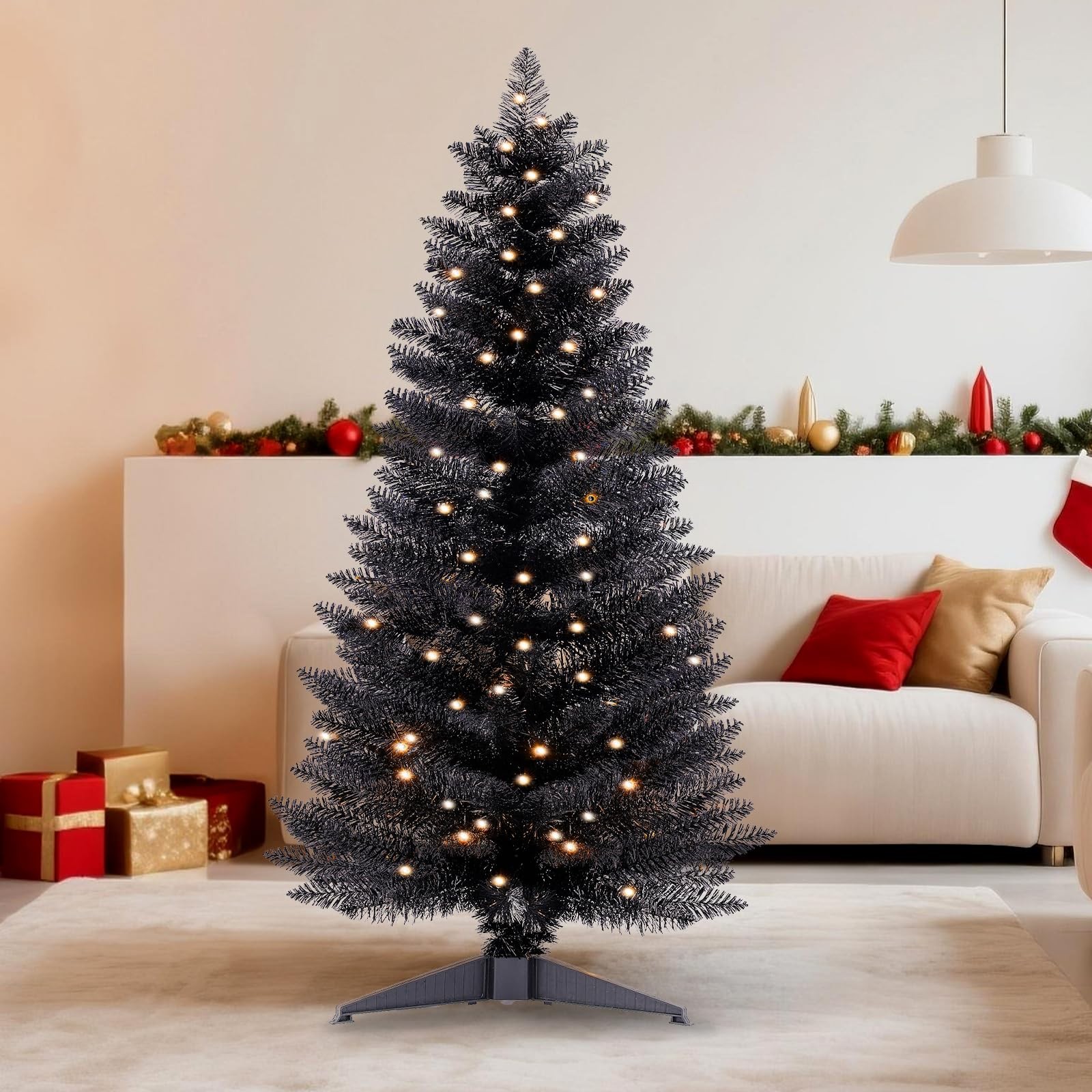 4ft Lighted Halloween Black Christmas Tree Artificial Christmas Tree with Lig…