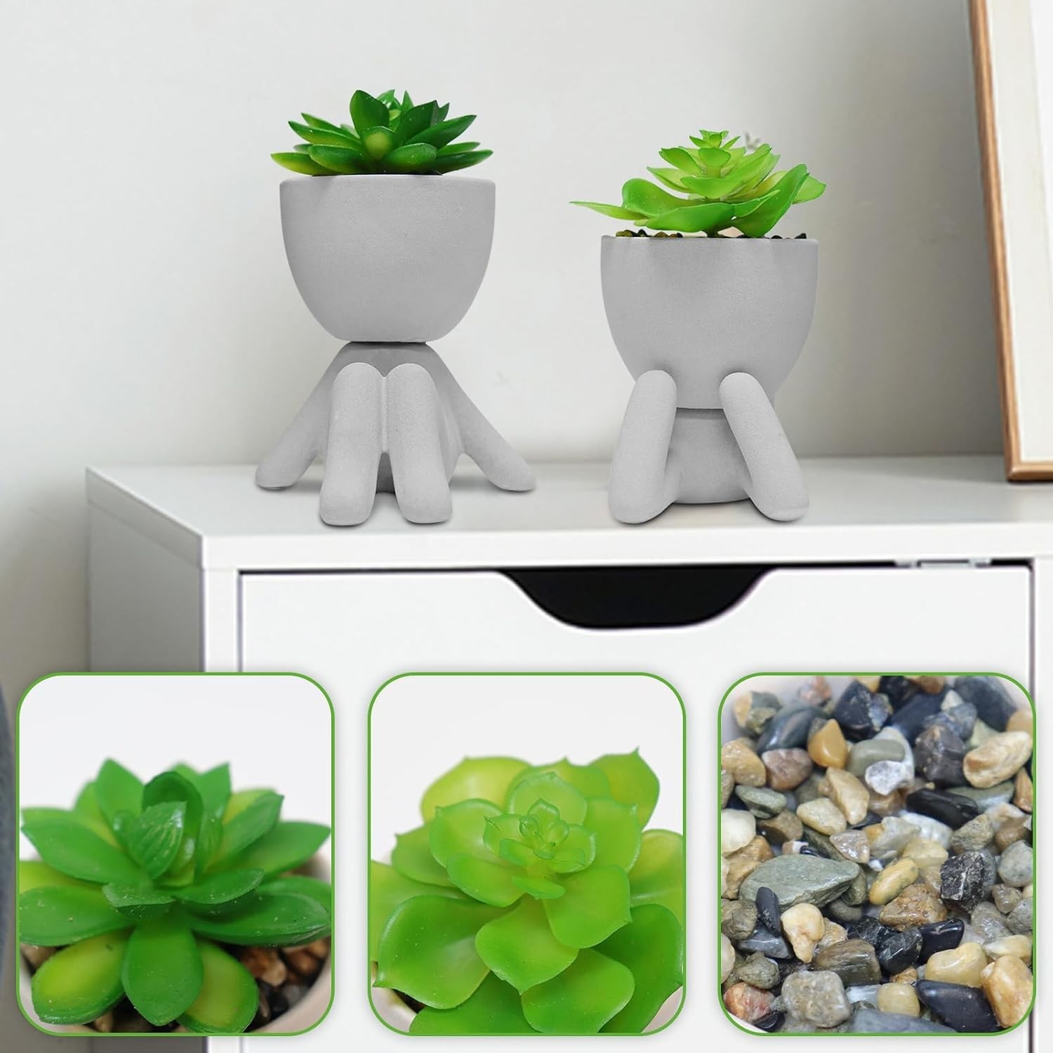 2 Count Decorative Succulents with Artistic Human-Shaped Pots for Home & Office