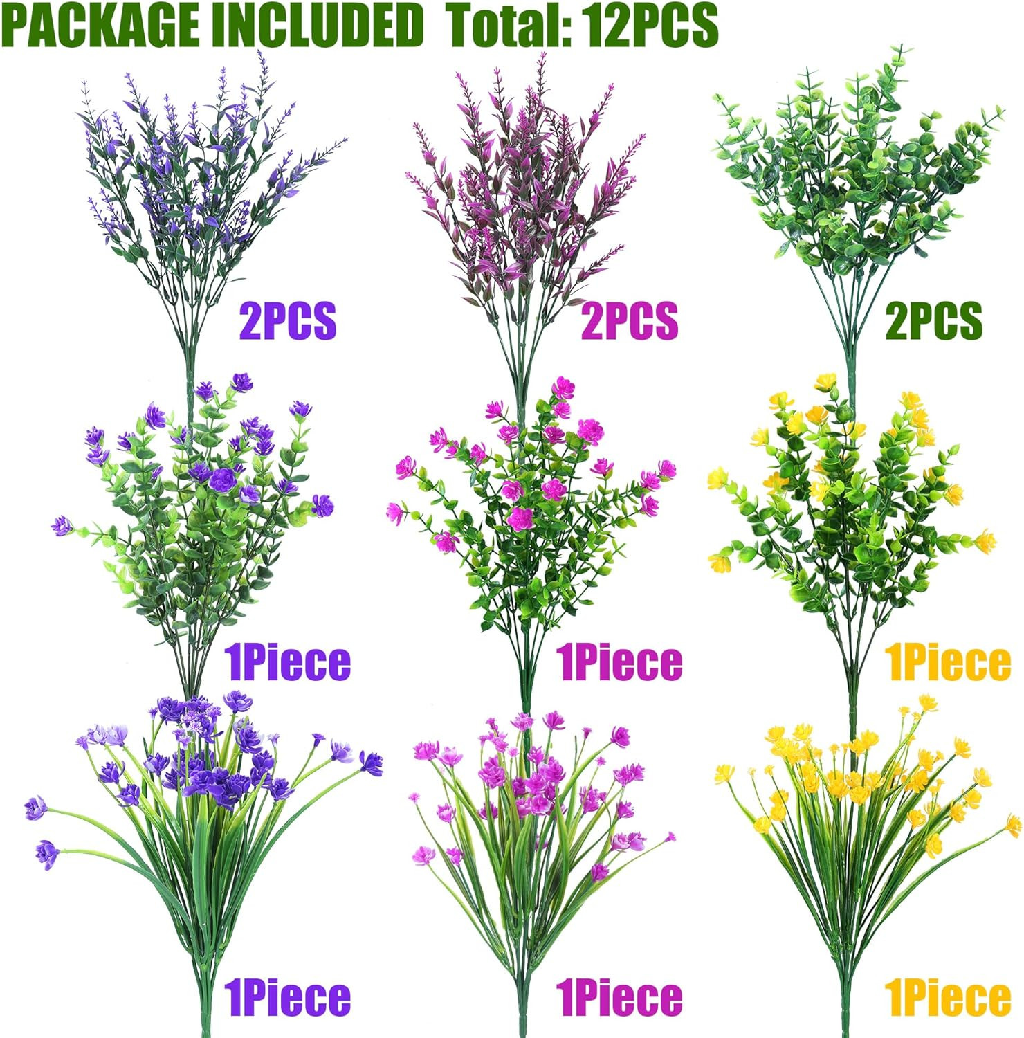 Artificial Flowers for Outdoors 12 Bundles UV Resistant Boxwood Shrubs Artificia
