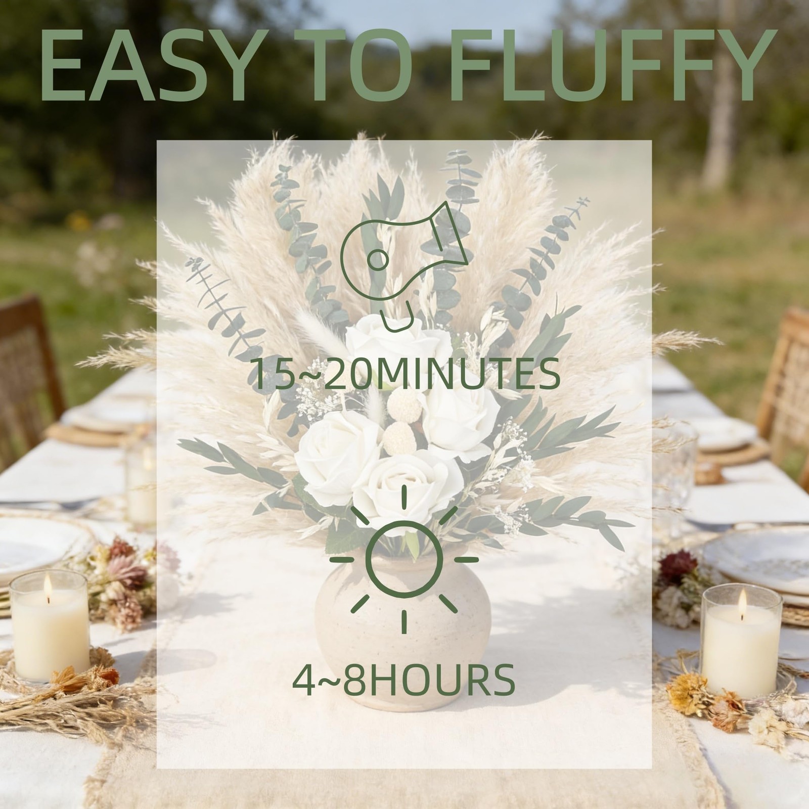 Begie Pampass Grass with Fake Roses Fluffy Dried Flowers with Eucalyptus Stem…