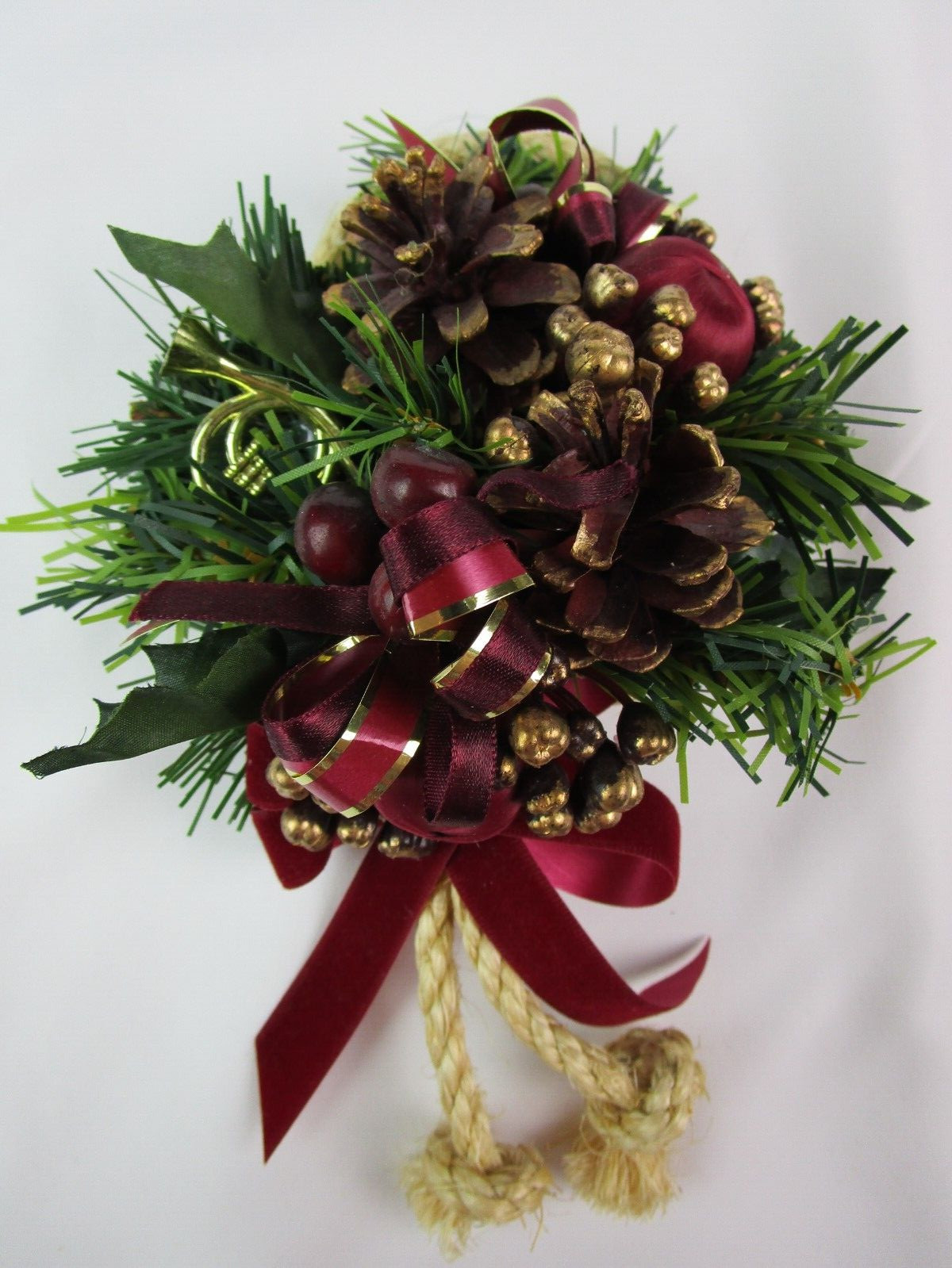 Decorative Christmas Pine Wall Swag Small Burgundy 9″
