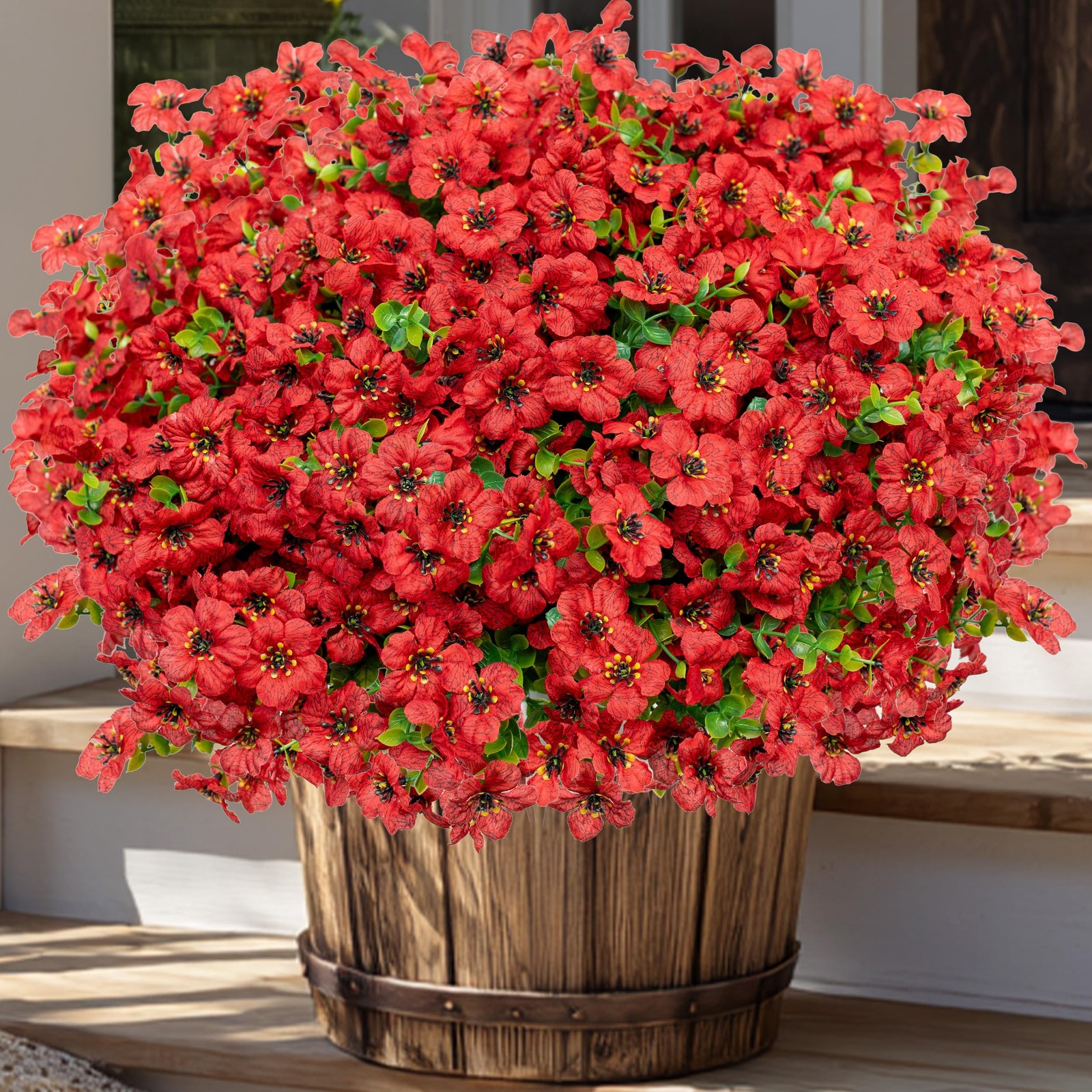 Artificial Flowers for Outdoors, 16 Bundles Fake Plants (PureRed)