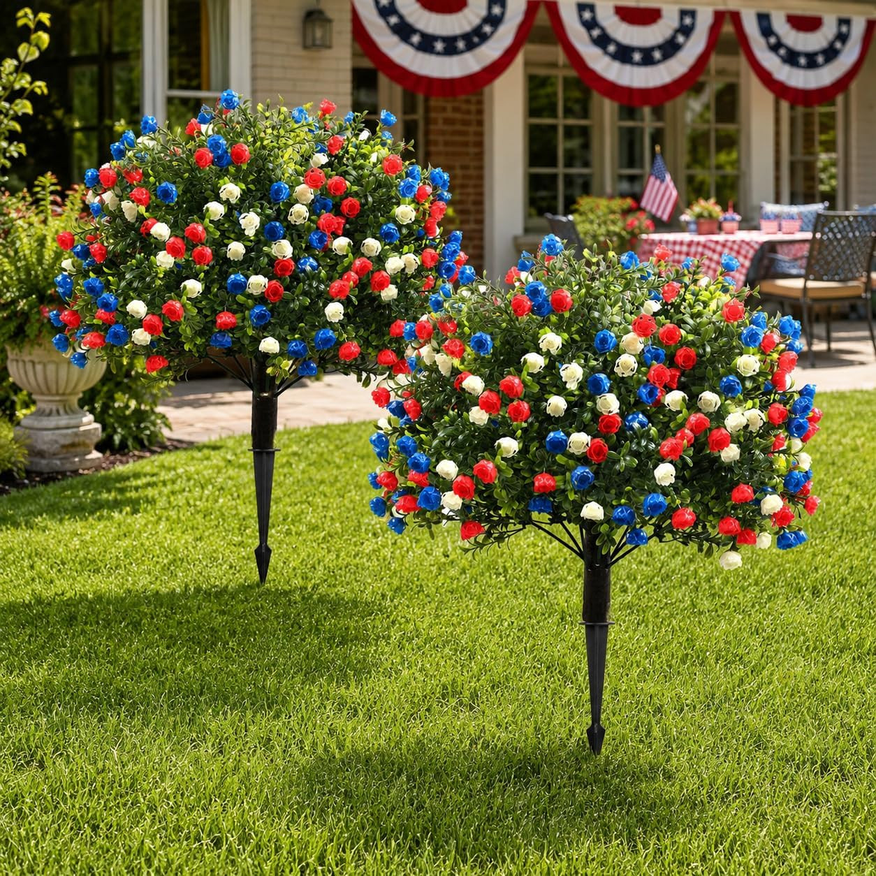 2 Set 27.5″ Artificial Patriotic Flowers for 4th of July Decoration, UV Resistan