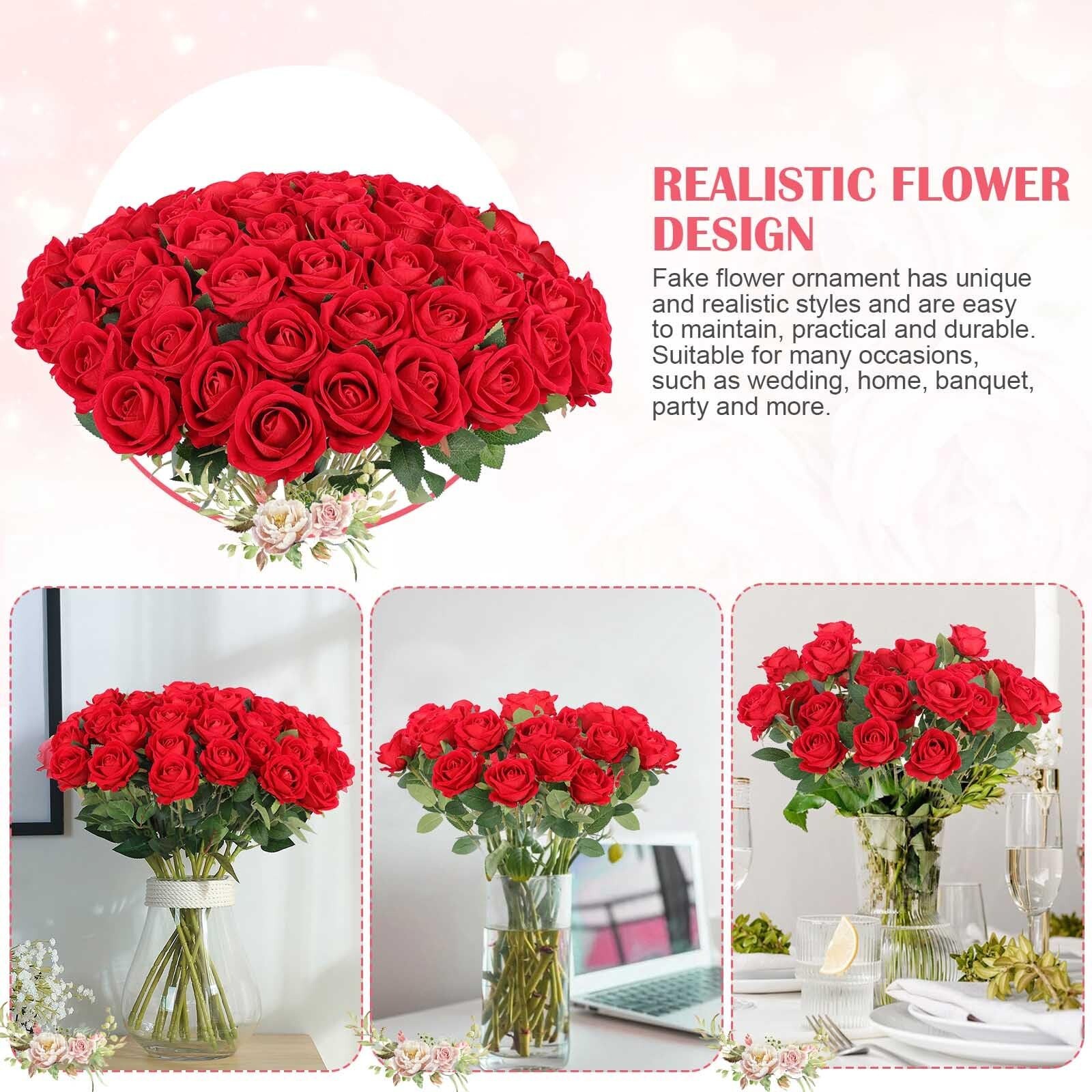 60 Pcs Artificial Roses Bulk Velvet Silk White Roses Red Roses for Wedding Ce…