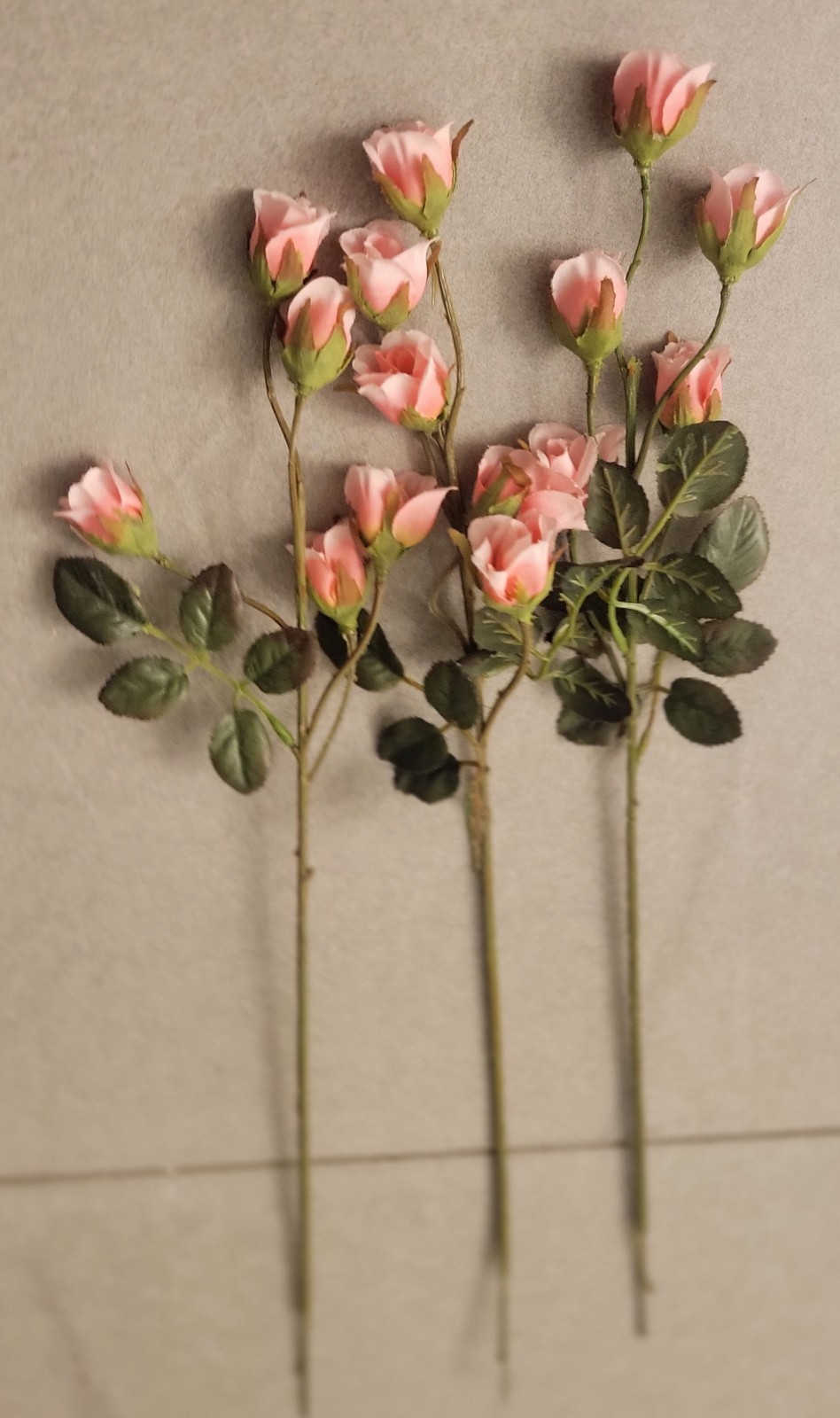 Vintage Plastic & Silk Faux Flowers Lot Of 21 Variety Roses 27″ Shades Fushsia