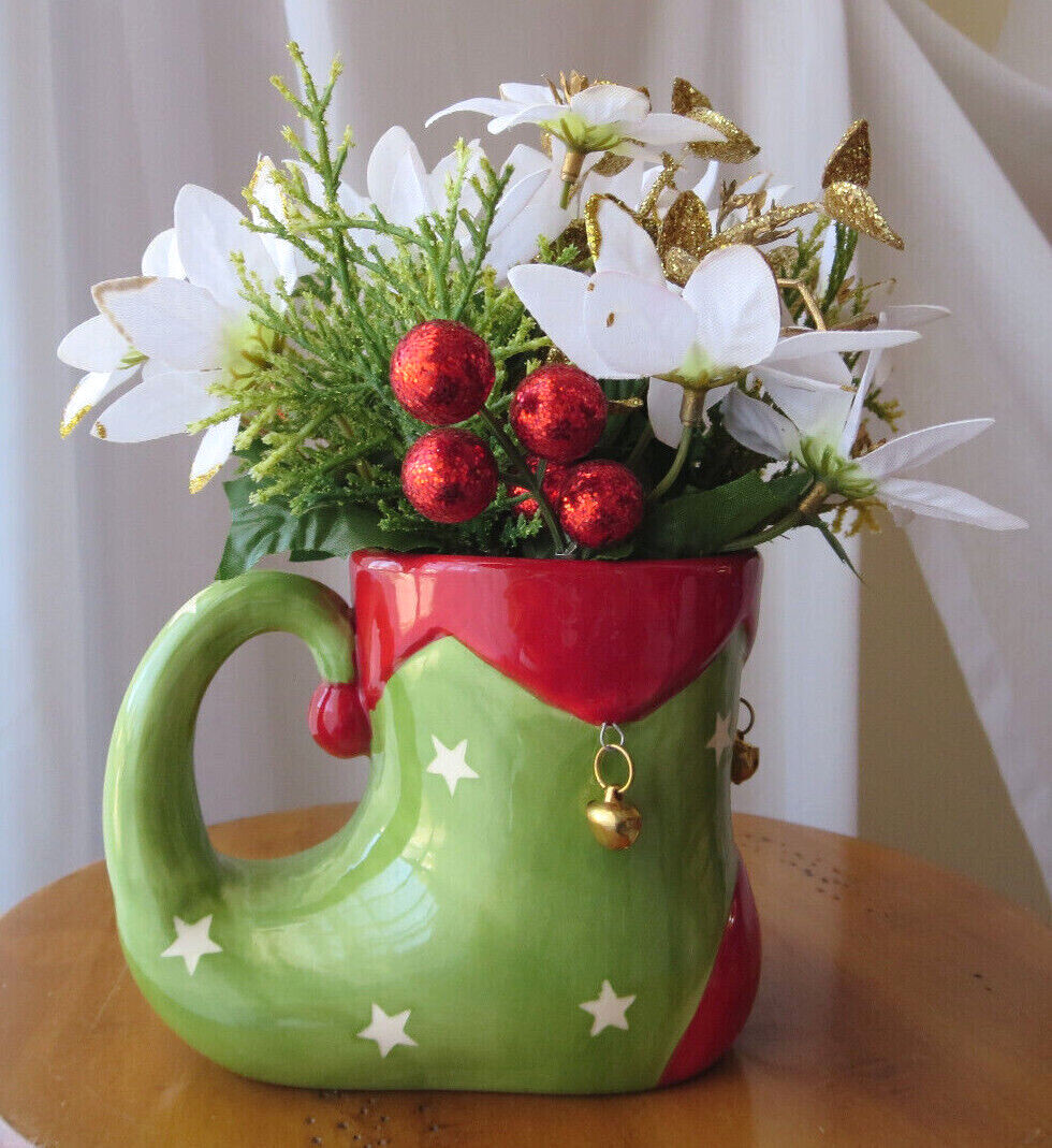 ARTIFICIAL SILK/PLASTIC FLOWERS ARRANGEMENT CHRISRMAS HOLIDAY 5″x7″