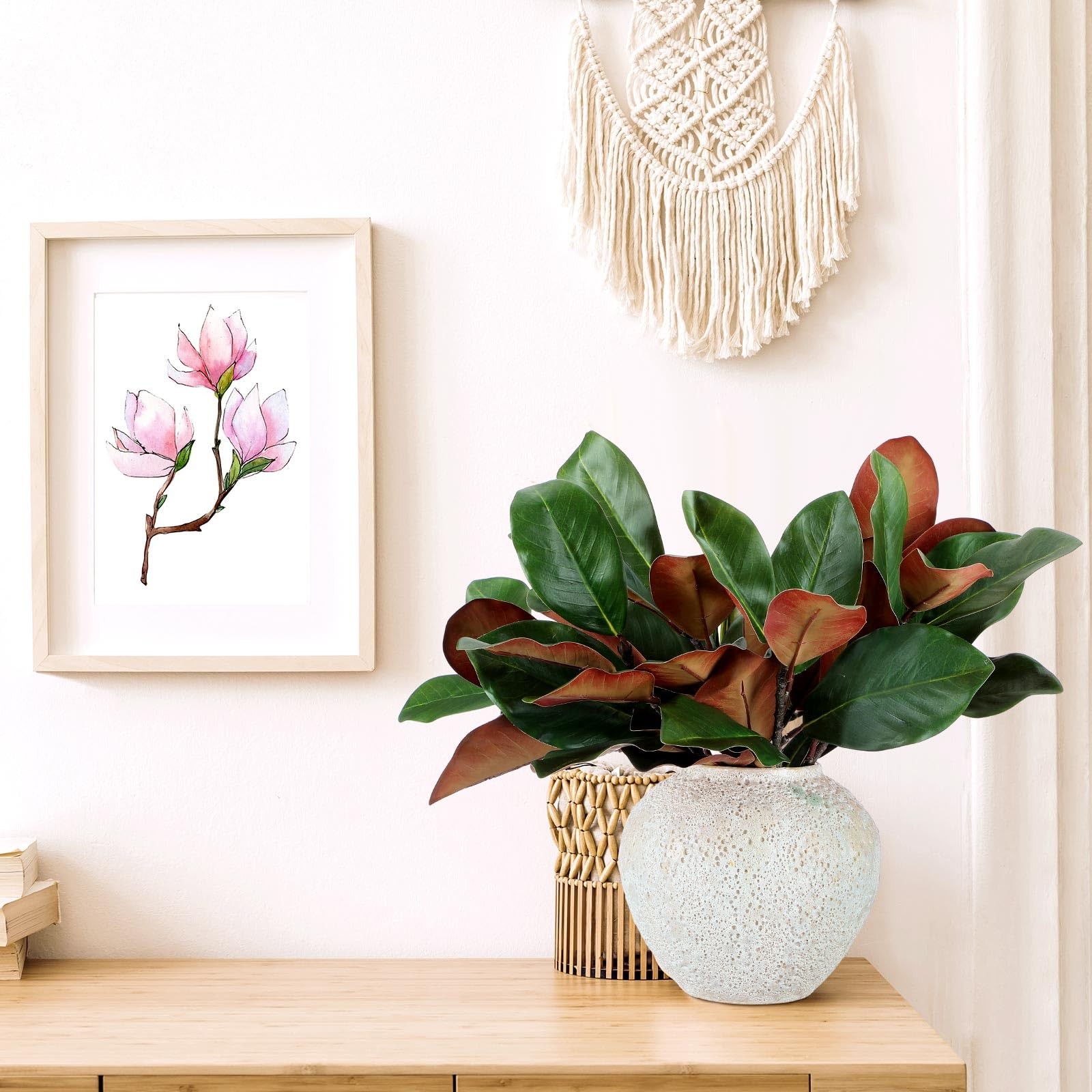 6 Pcs Magnolia Artificial Leaves Branches 3D Magnolia Pick Faux Stems Twigs R…