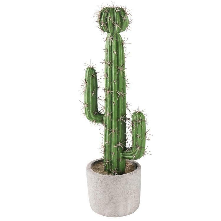 16-inch Artificial Saguaro Southwest Desert Cactus w/ Gray Cement Planter Pot