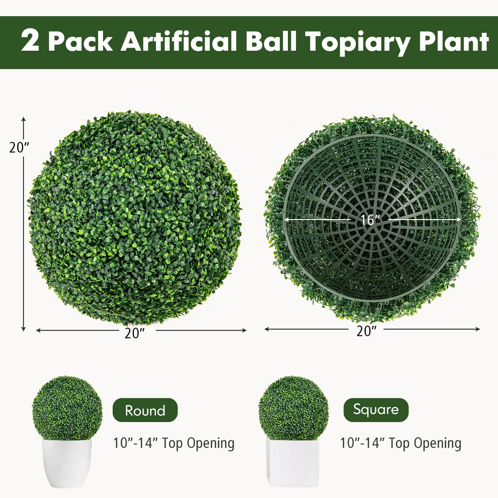 2 PCS 20″ Artificial Boxwood Topiary Balls Sun-protective Round Greenery Bushes