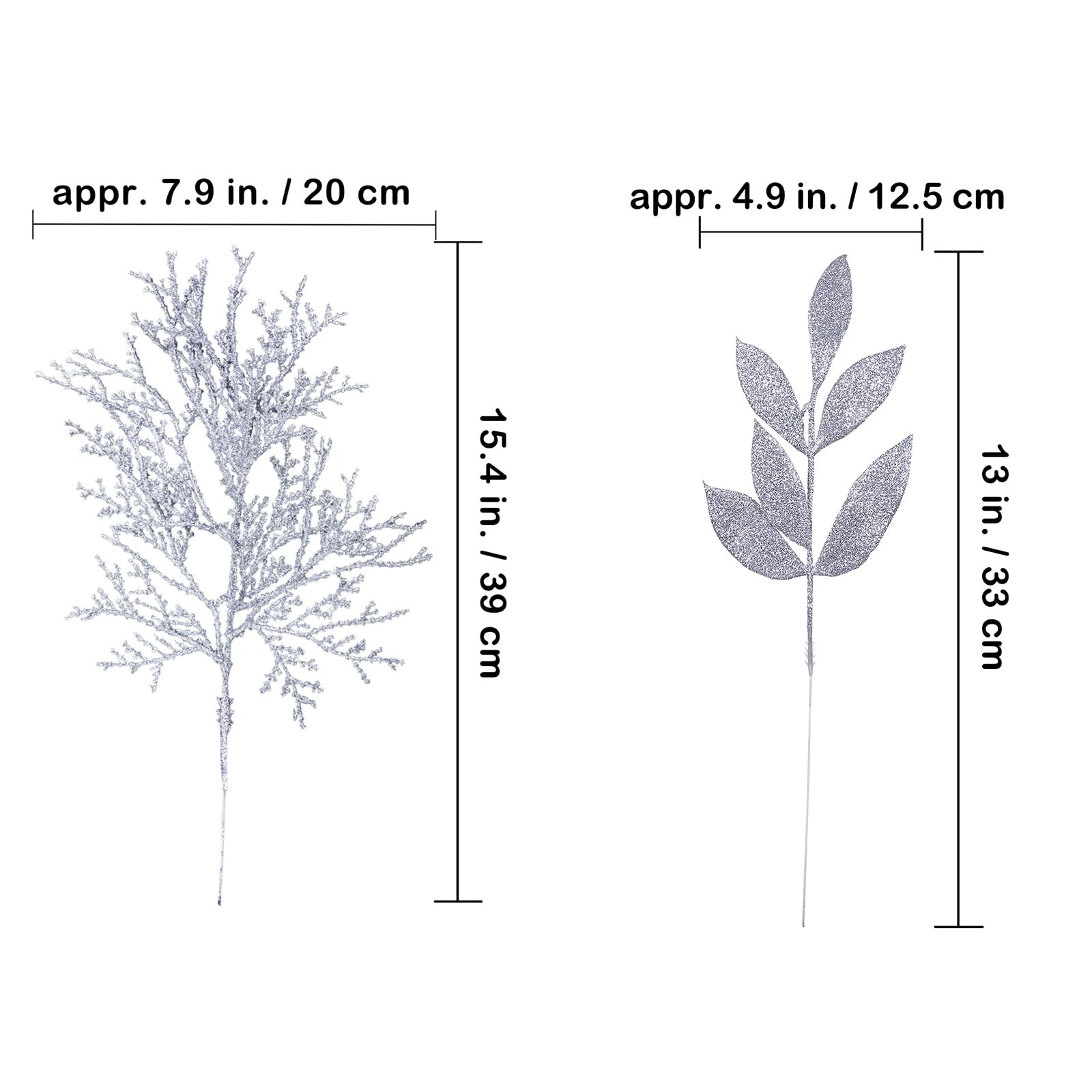 30 Pcs Christmas Artificial Leaf Sprays Cedar Picks Silver Glittered Christma…