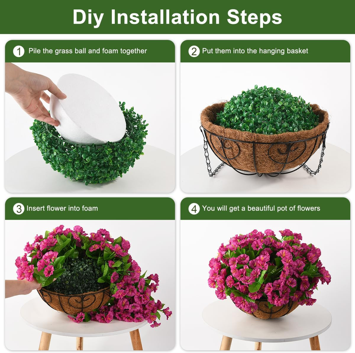 Artificial Hanging Flowers Plants with Basket for Outdoors – Fake Petunias Fl…