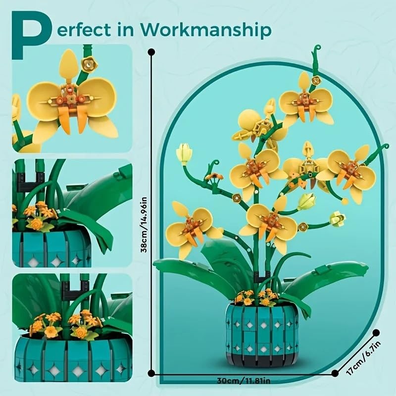 Orchid Flower Building Kit for Adults and Kids 986PCS, Orchid Bonsai Building