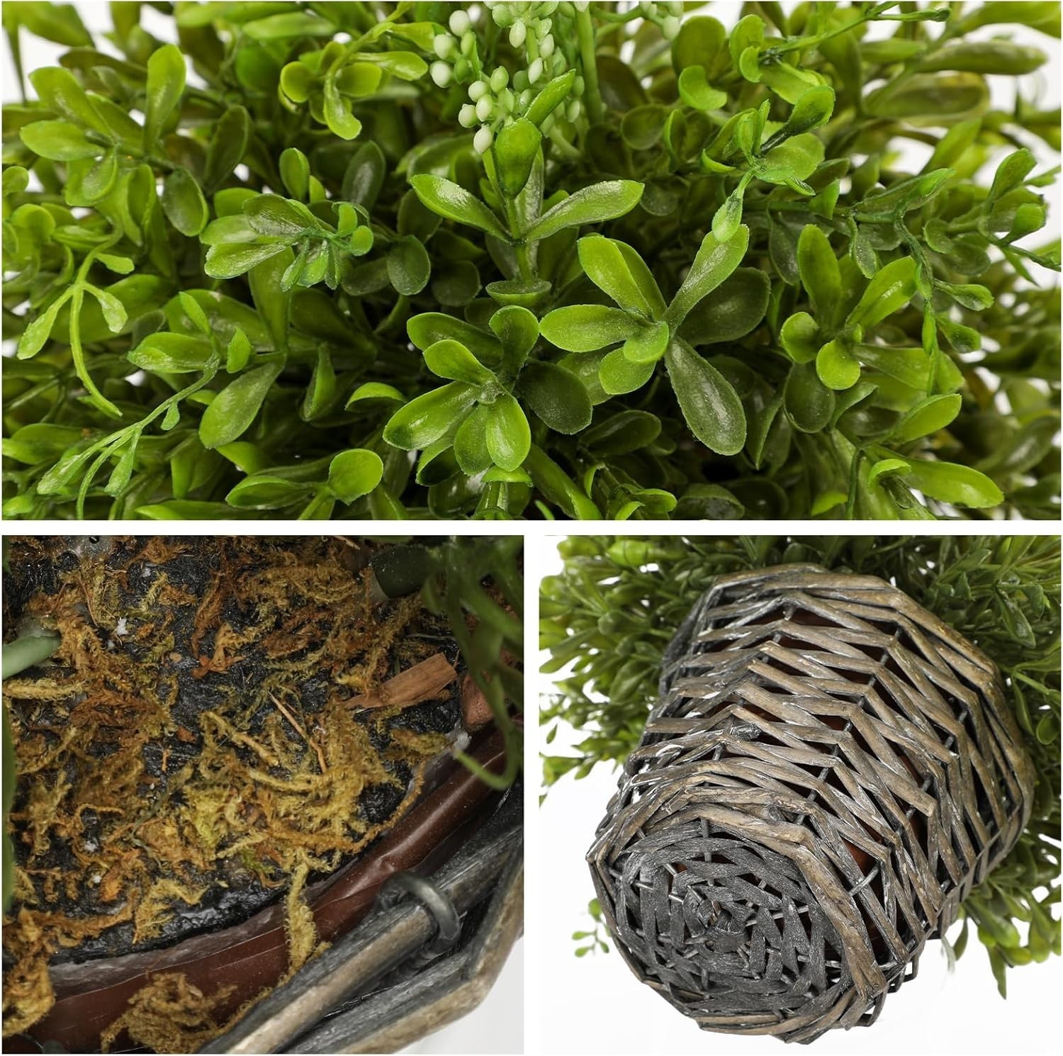 Artificial Boxwood Plant in Woven Pot 9” Fake Potted Plants Topiary Boxwood G…
