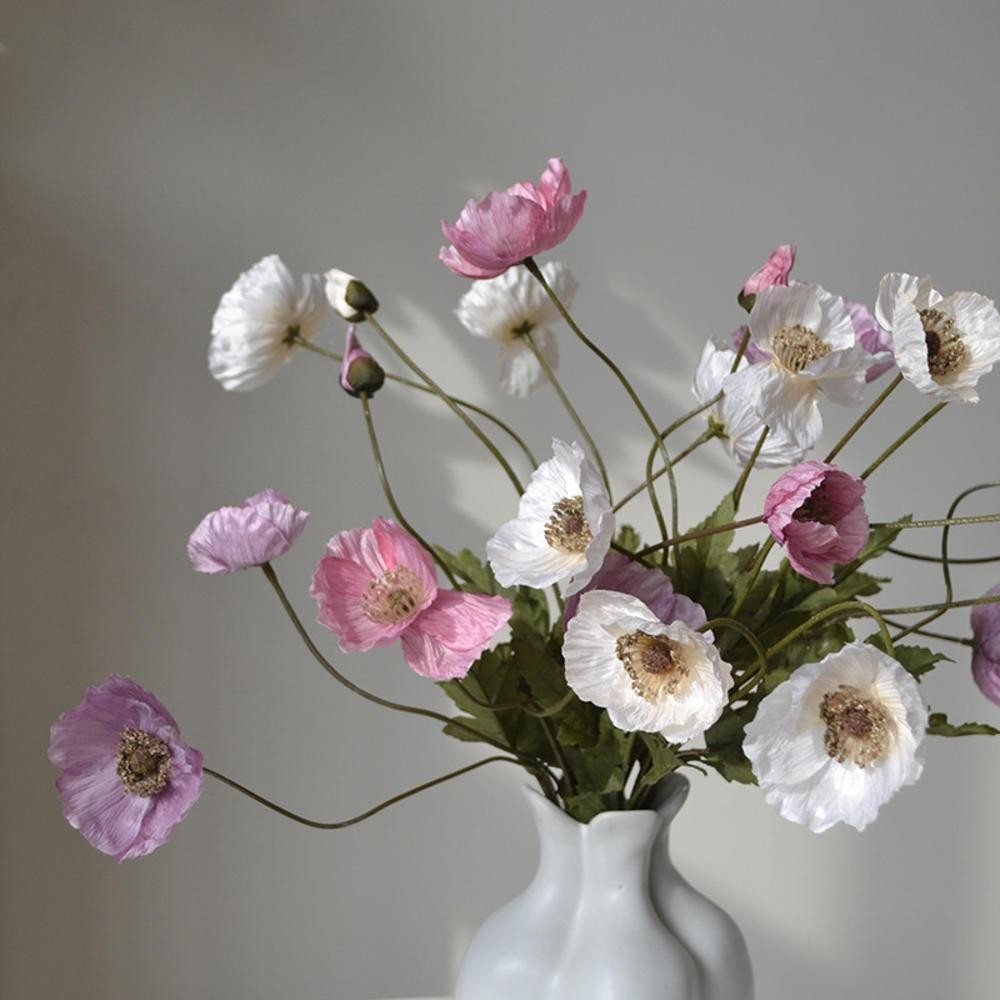 Artificial Silk Poppy Flowers Long Stem Wedding Party Home Decor Bouquet