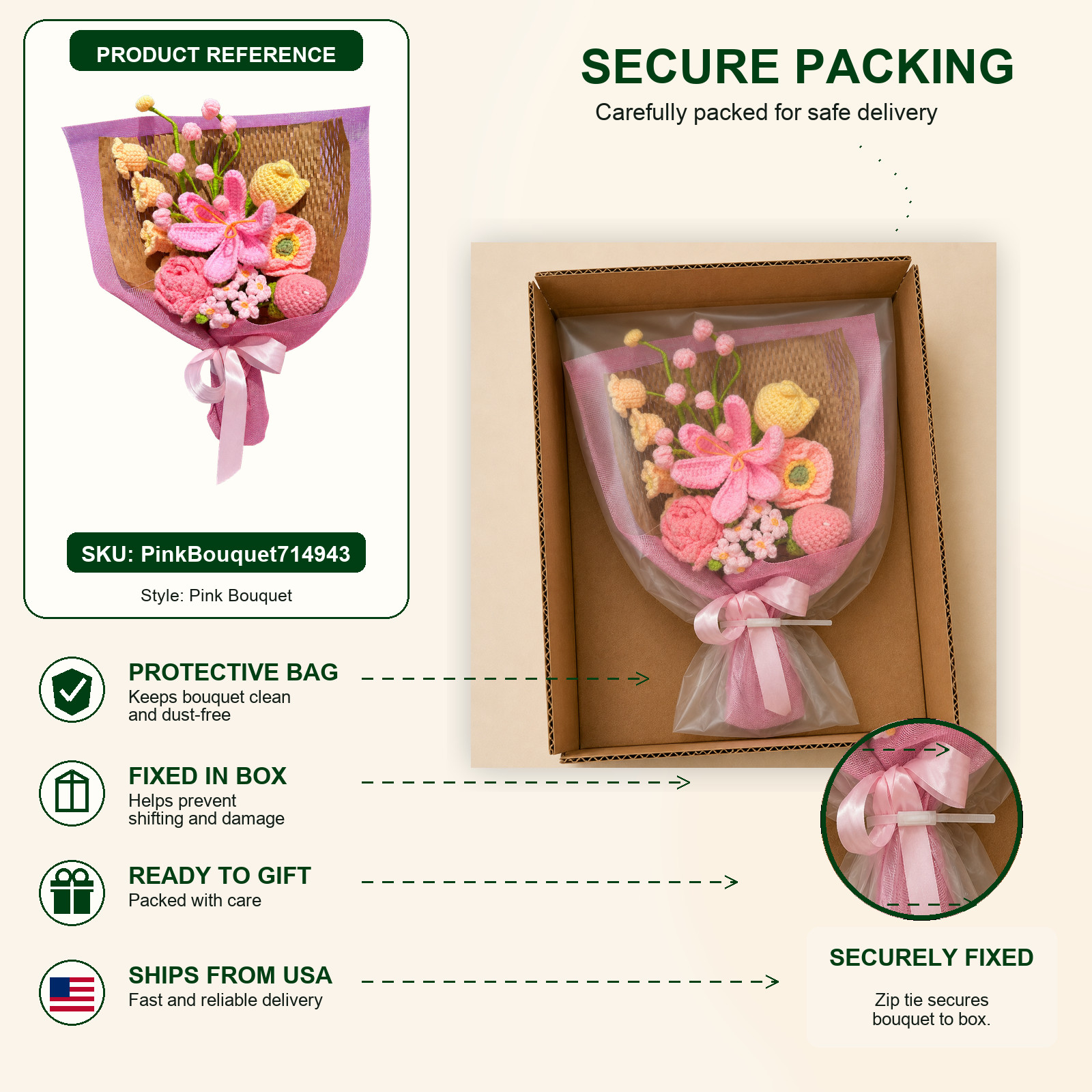 Pink Lily Crochet Flower Bouquet with Vase Birthday Gift Decor
