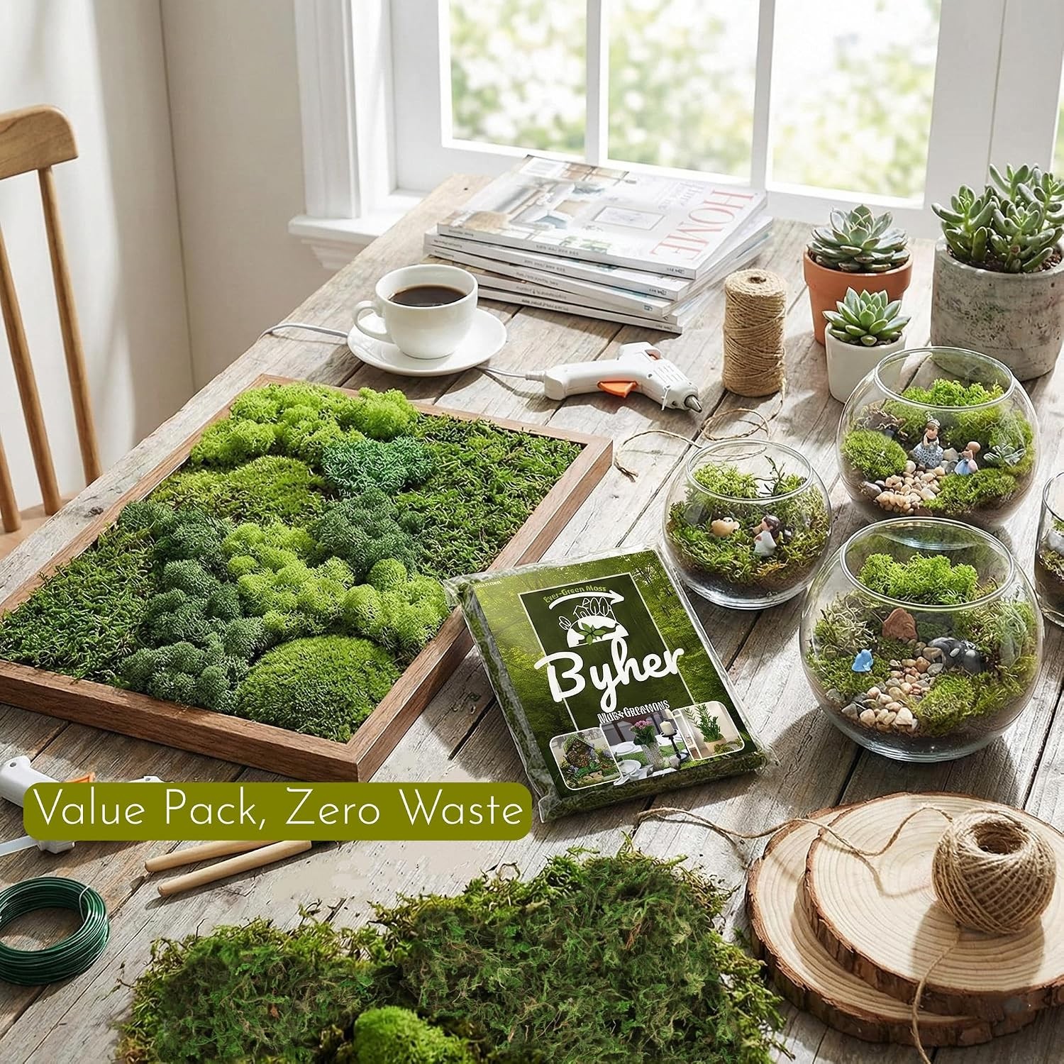 BYHER Fake Moss 4OZ – Moss for Crafts and Indoor Plants, Realistic Artificial
