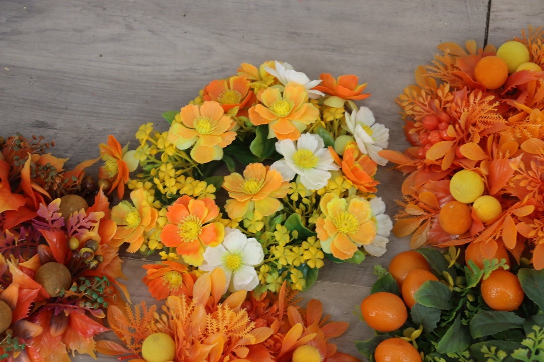 Lot 12 Vintage Artificial Fall Floral Candle Rings Table Centerpieces Autumn
