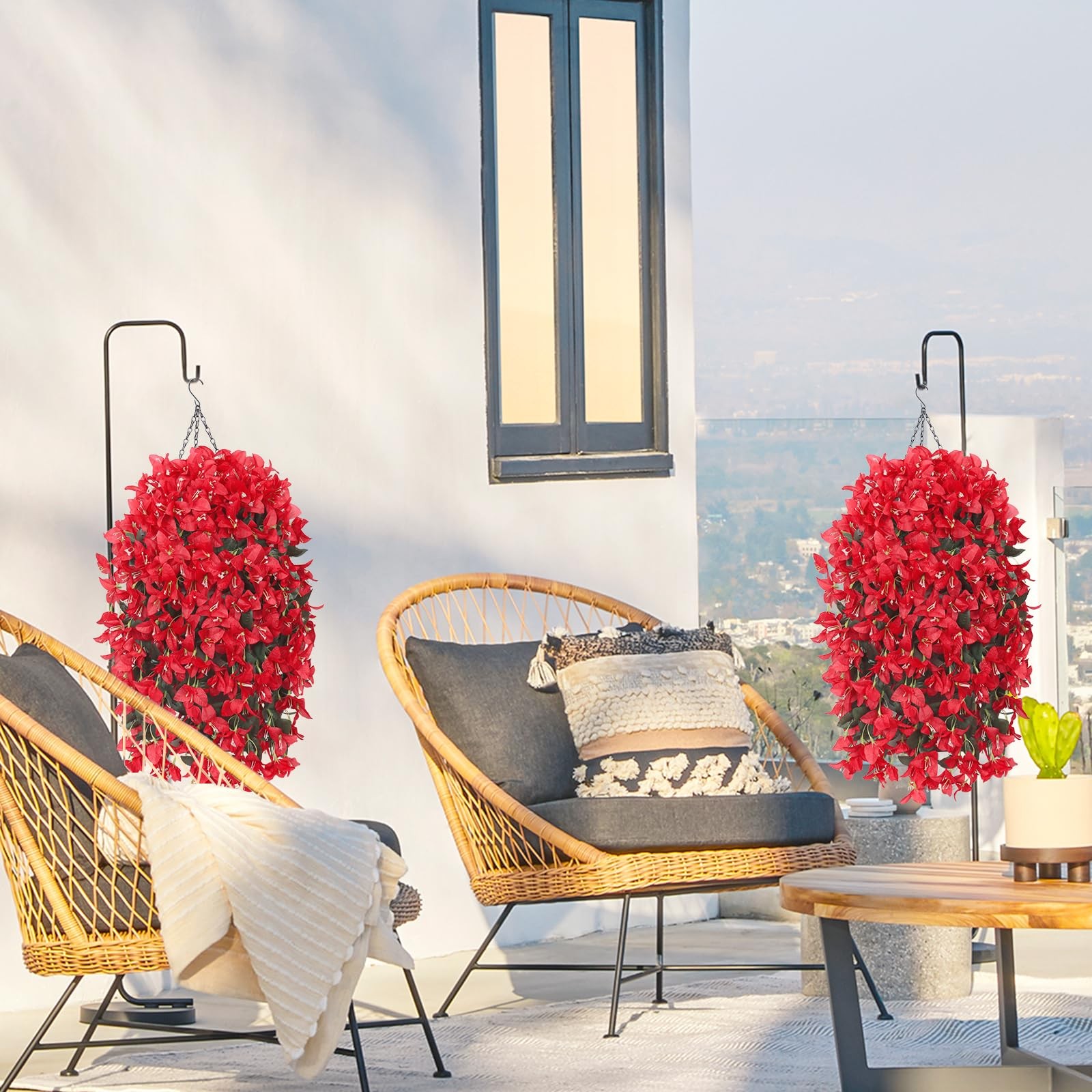 UXORSN 2PCS Faux Bougainvillea UV Resistant 12.3″D x 4″W x 3.3″H, Red